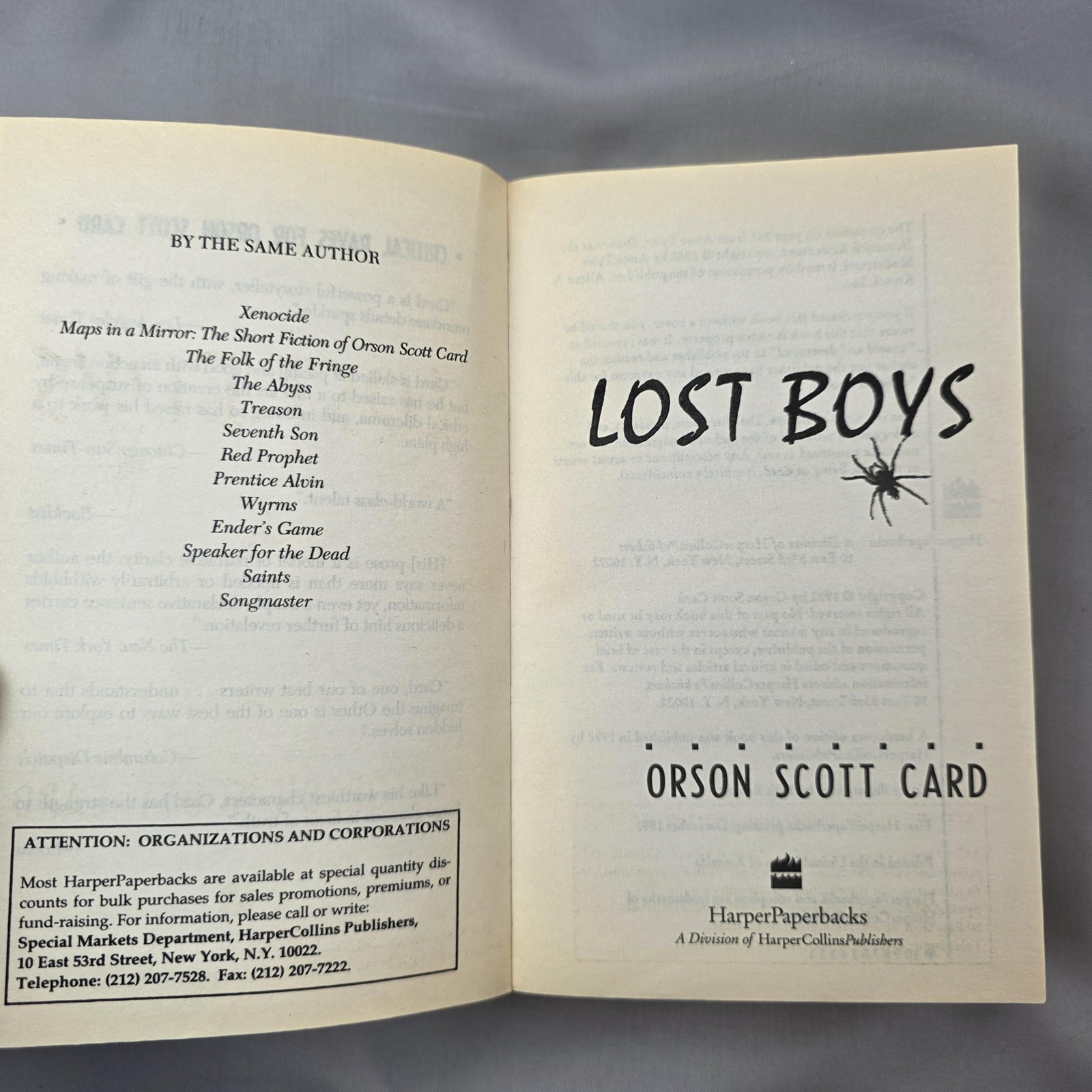 Vintage Lost Boys Orson Scott Card HarperPaperbacks Black PB Horror Novel