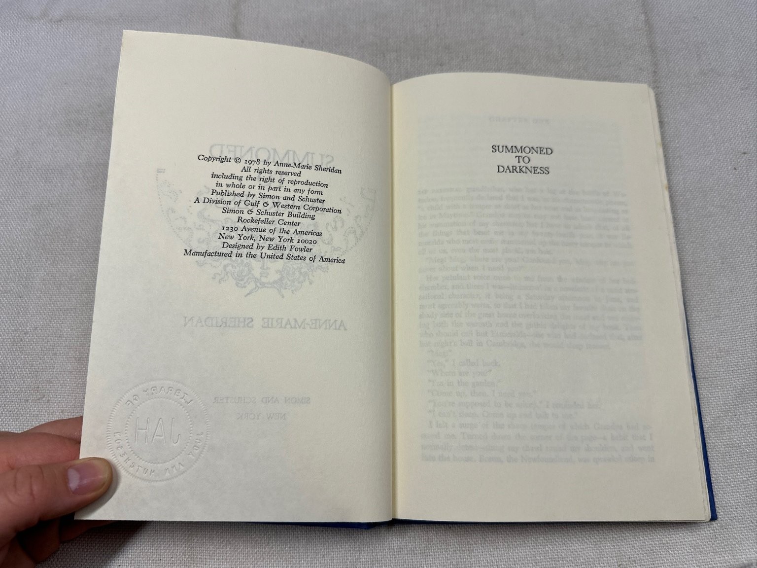 Summoned to Darkness Anne-Marie Sheridan 1978 Suspense Thriller Simon & Schuster