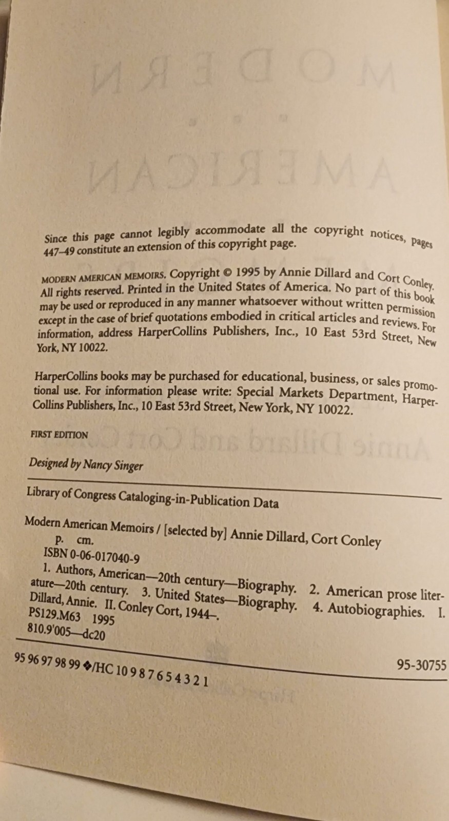 Modern American Memoirs by Cort Conley (1995, Hardcover)