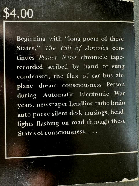 The Fall of America/Allen Ginsberg/City Lights Books/5th printing/1980/paperback