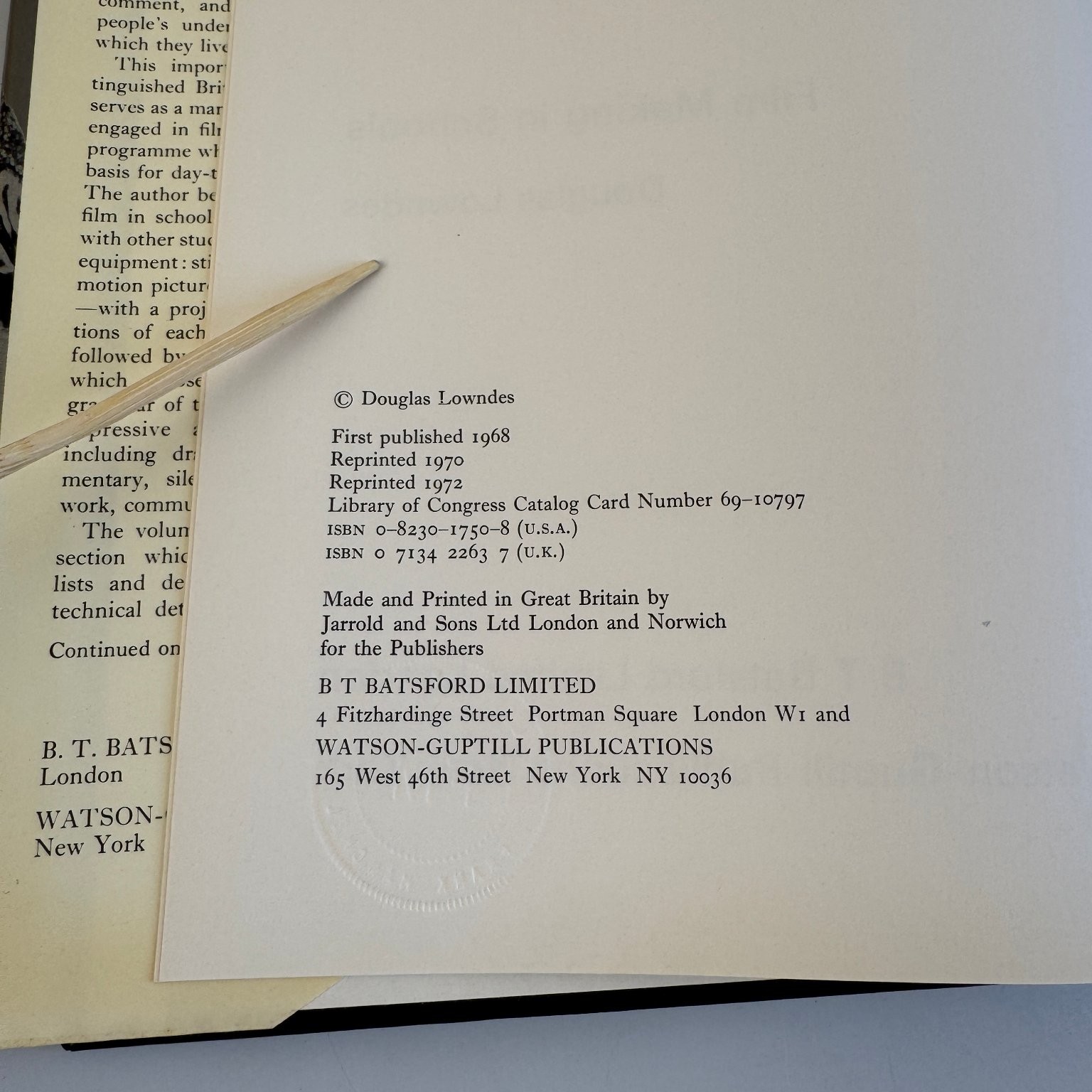 Film Making in Schools Douglas Lowndes 1972 Reprint Filmmaking Education
