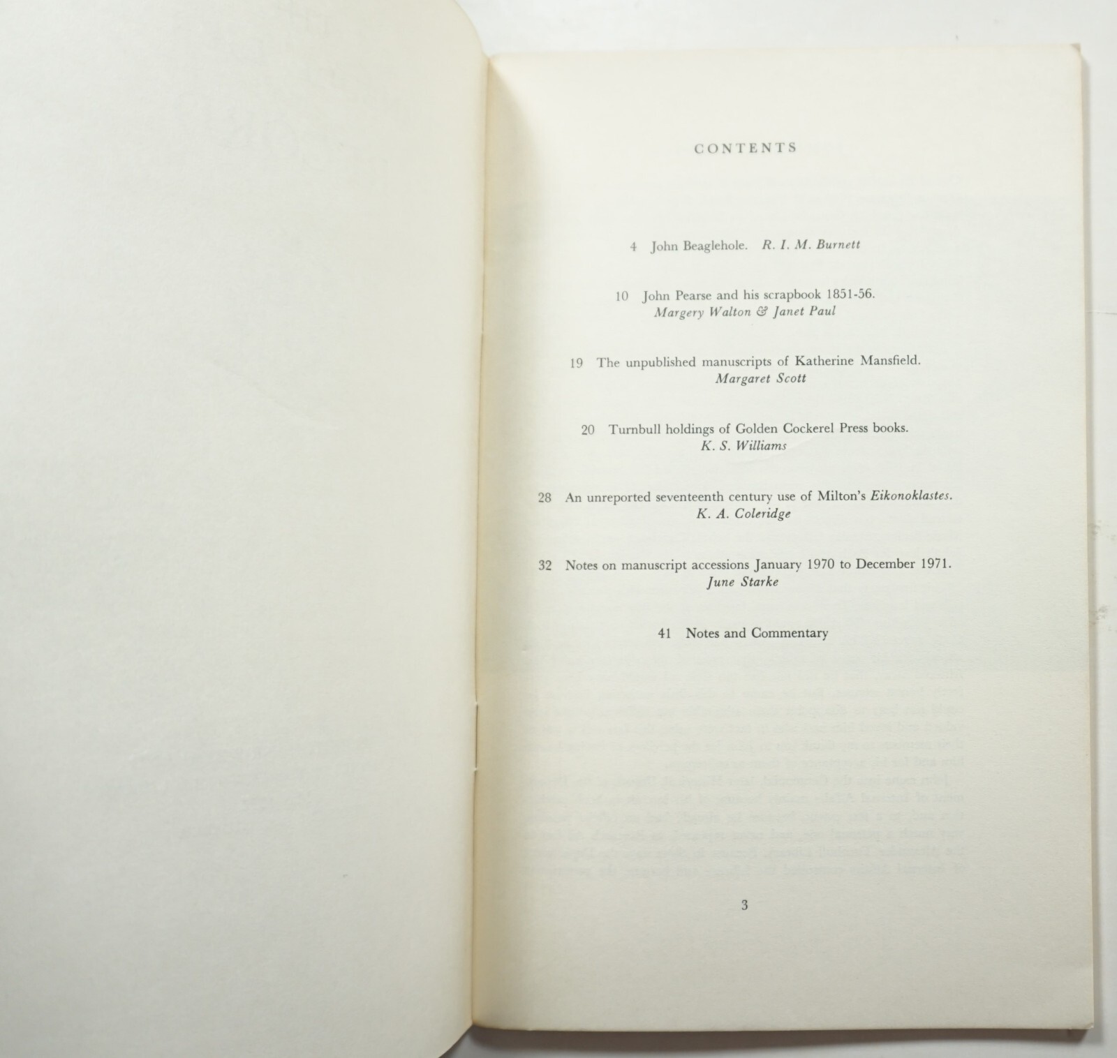 The Turnbull Library Record 5/72 New Zealand History Katherine Mansfield