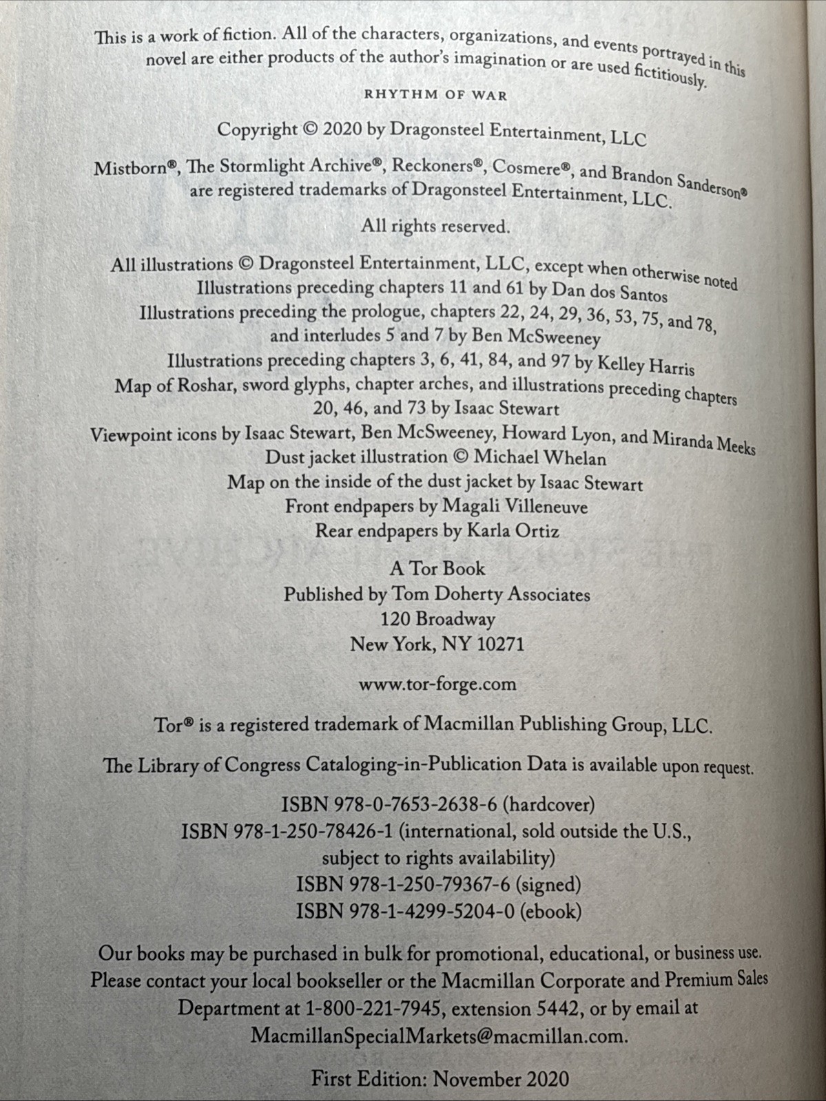 2020 Rhythm of War HCDJ by Brandon Sanderson 1st Edition The Stormlight Archive