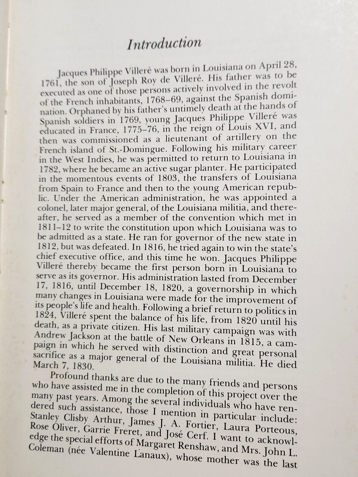 JACQUES PHILIPPE VILLERE First Native-Born Governor of Louisiana HC Ltd Ed. 1st