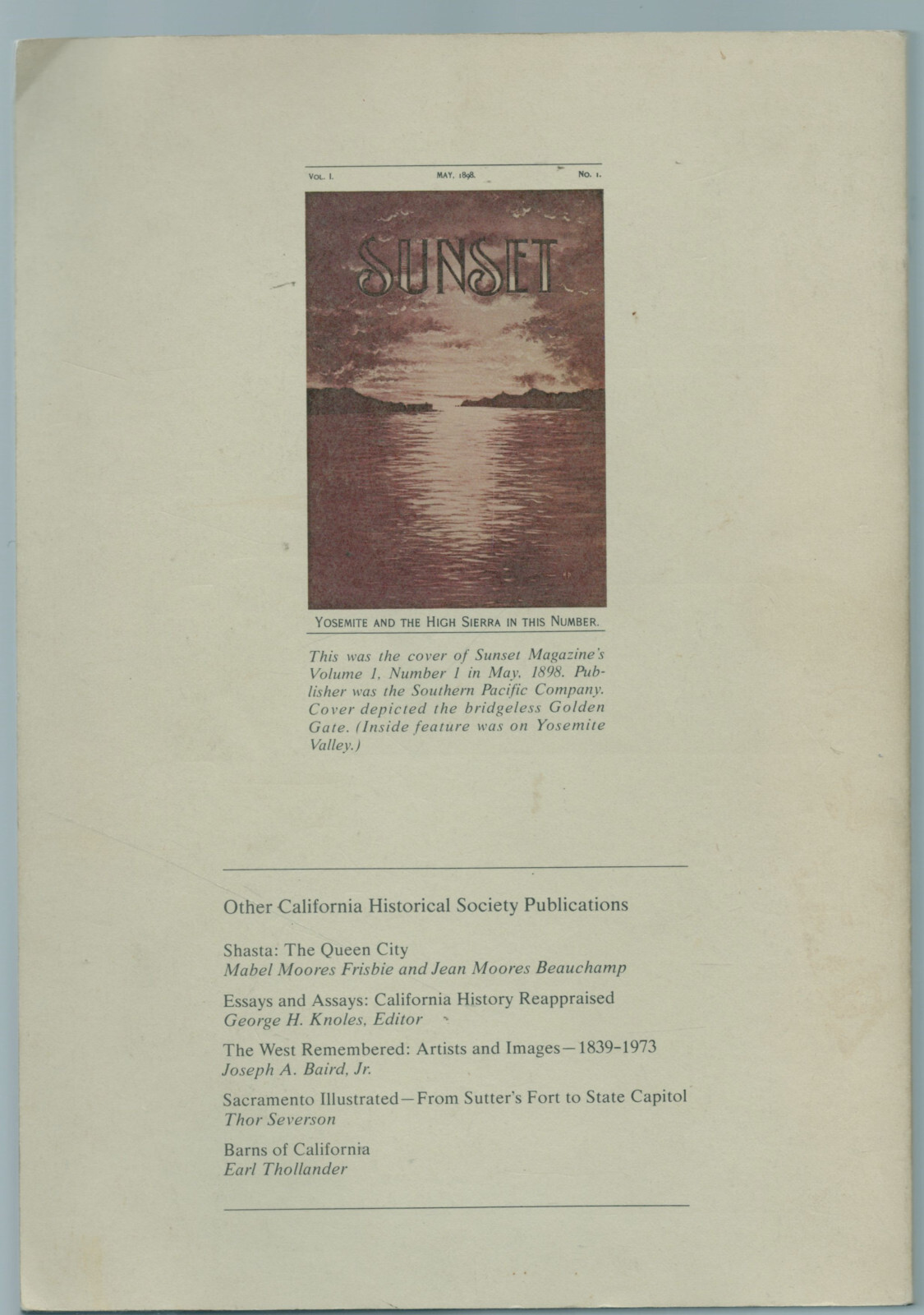 The Early Sunset Magazine, 1898-1928: A California Historical Society Anthology