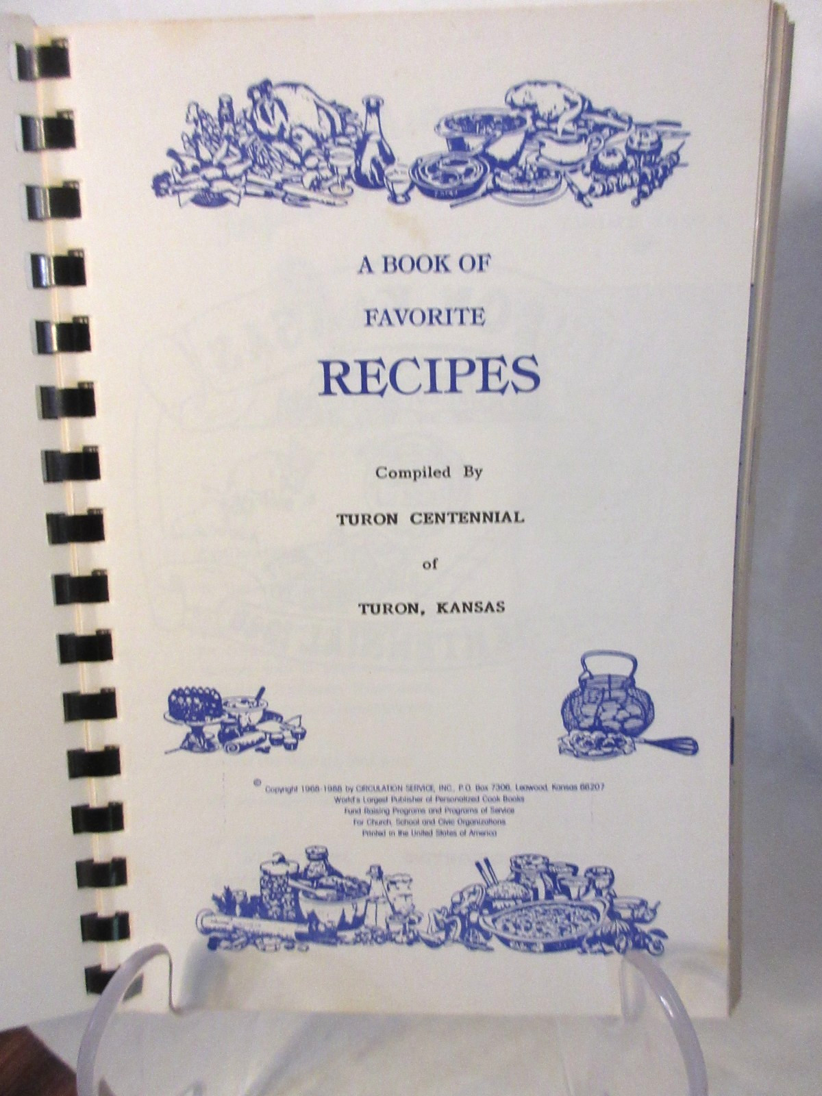 Vtg 1988 Turon Centennial Kansas KS Cookbook 212 Pages