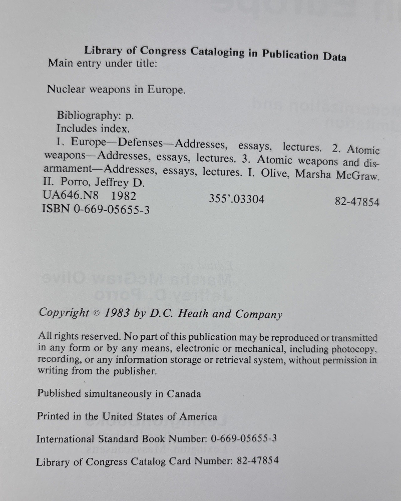 Nuclear Weapons In Europe: Modernization and Limitation, 1983 HC-DJ