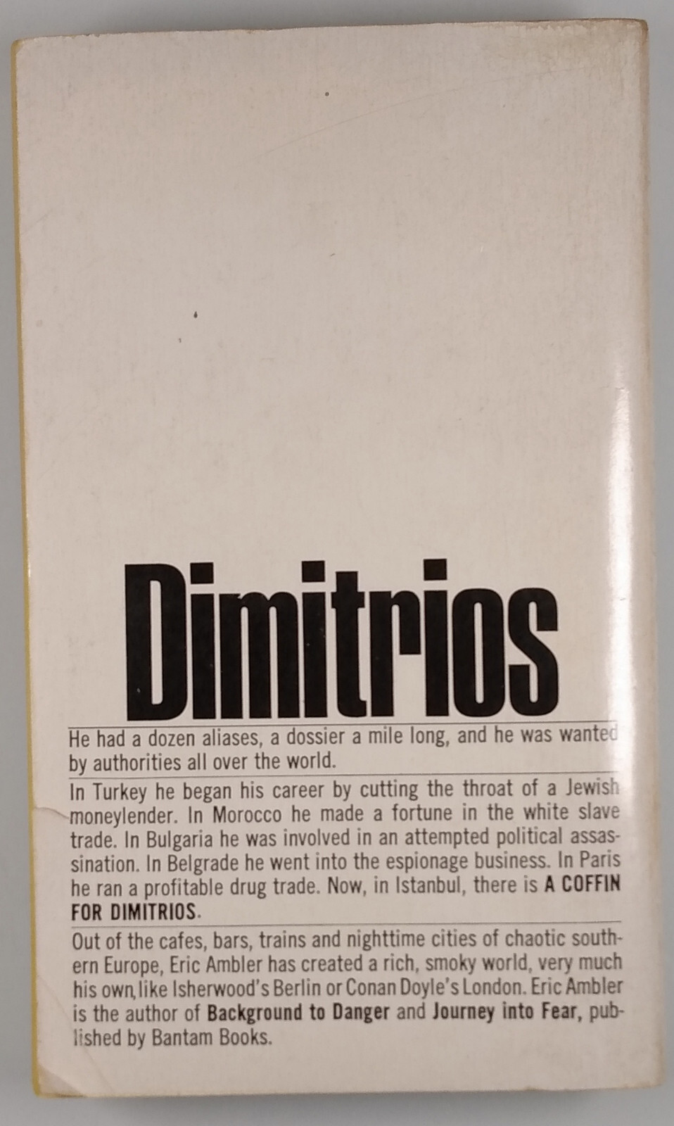 A COFFIN FOR DIMITRIOS Eric Ambler old used Paperback A Bantam Book n6704