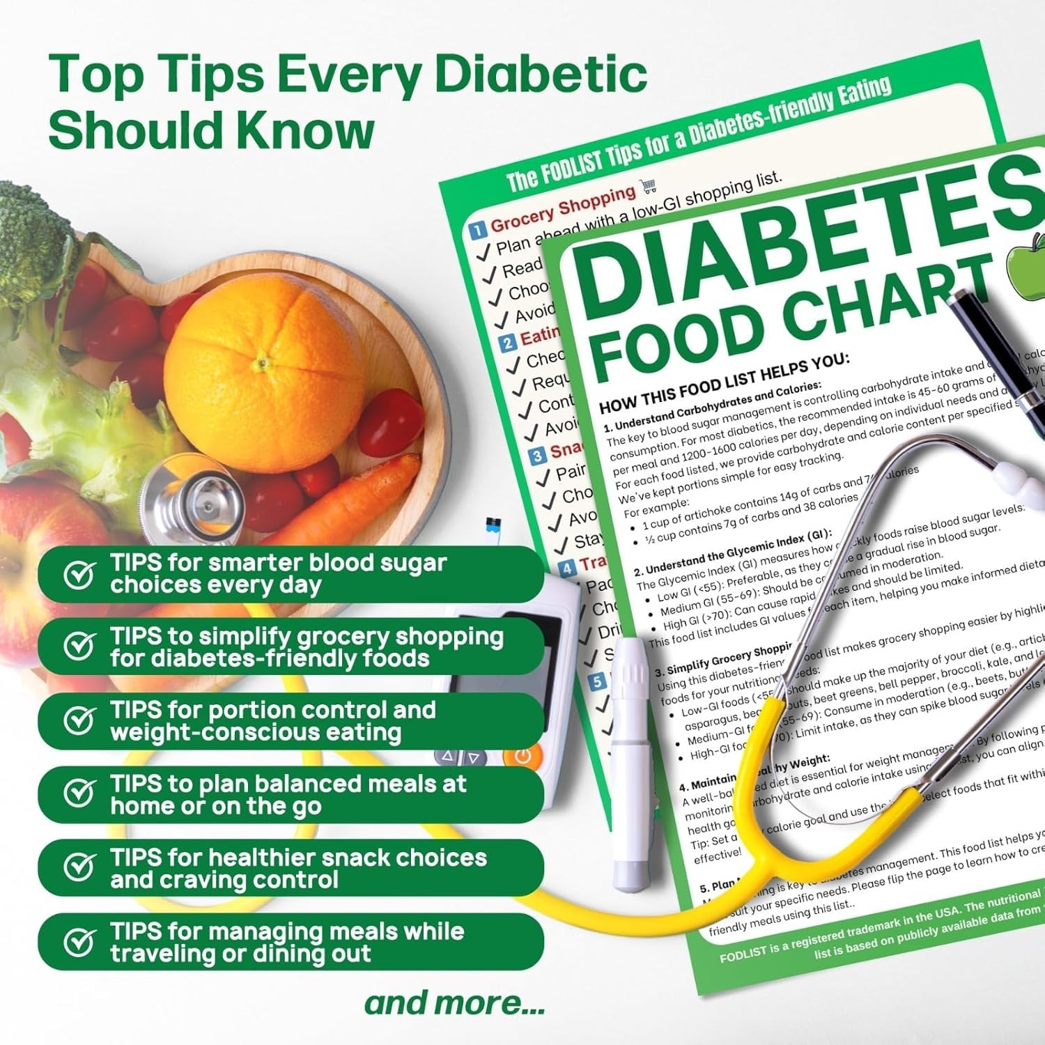 Water-Resistant Diabetic Food List & Glycemic Index Organizer – Portable Comfort