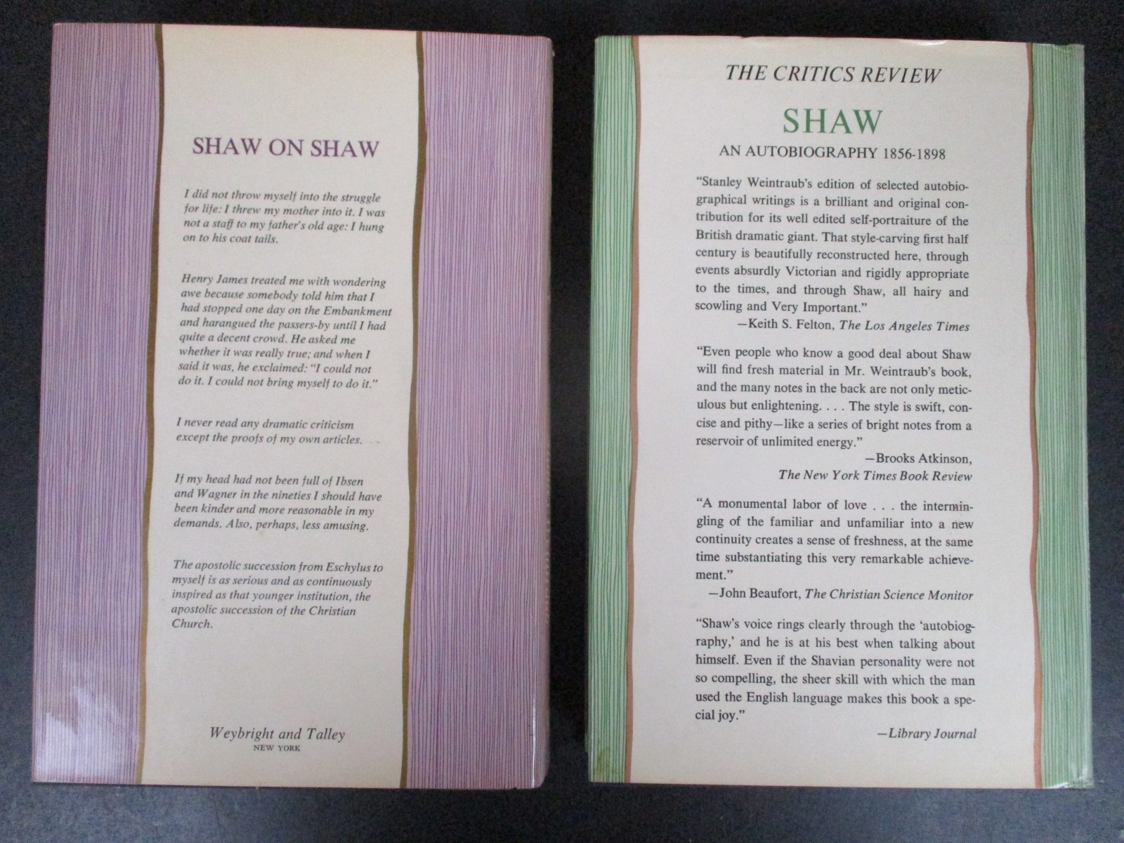 Shaw An Autobiography 2 Volumes 1898-1950 Playwright 1856-1898 Weintraub HCDJ VG