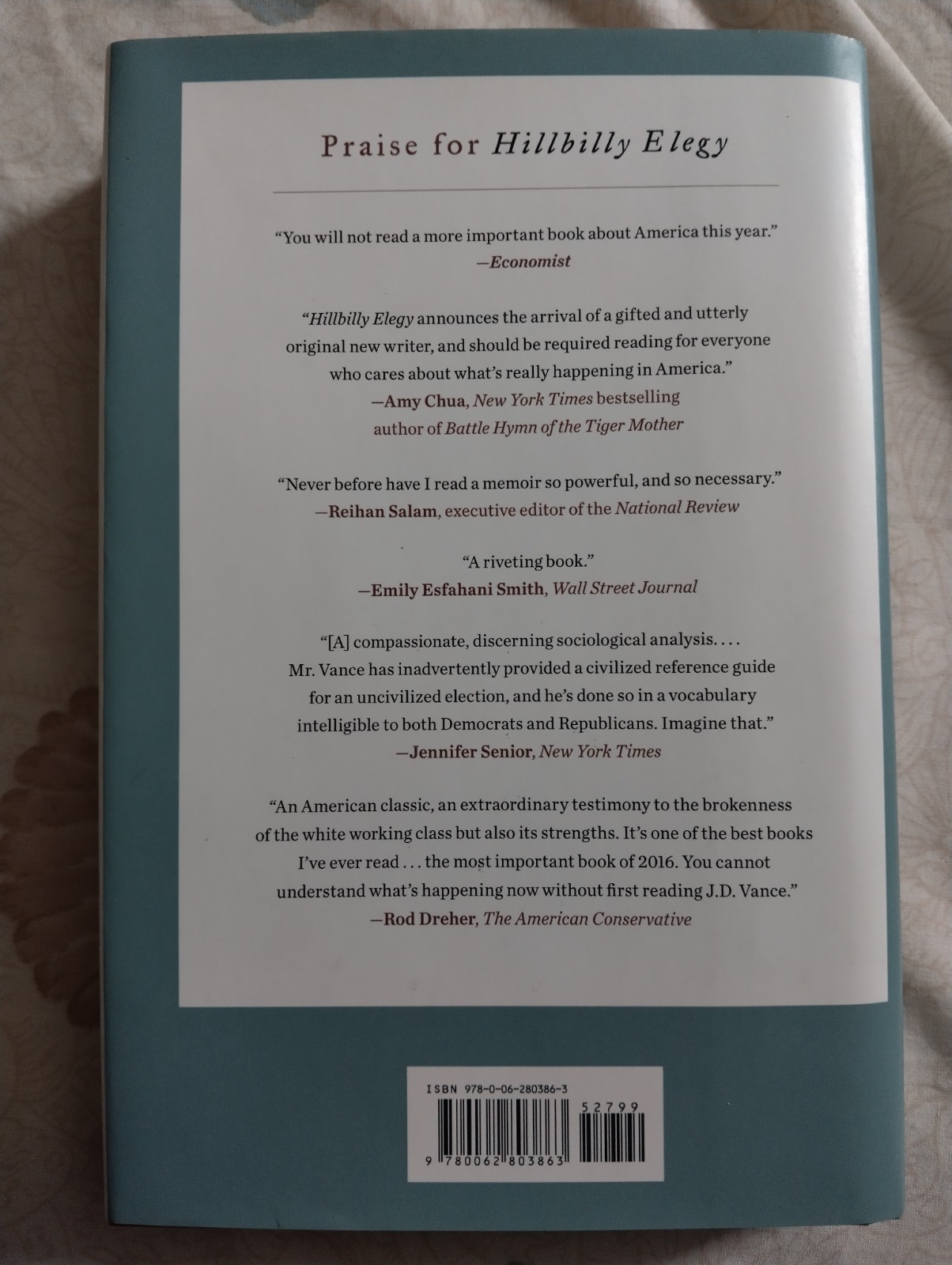 Hillbilly Elegy J. D. Vance Signed 1st Edition HC book