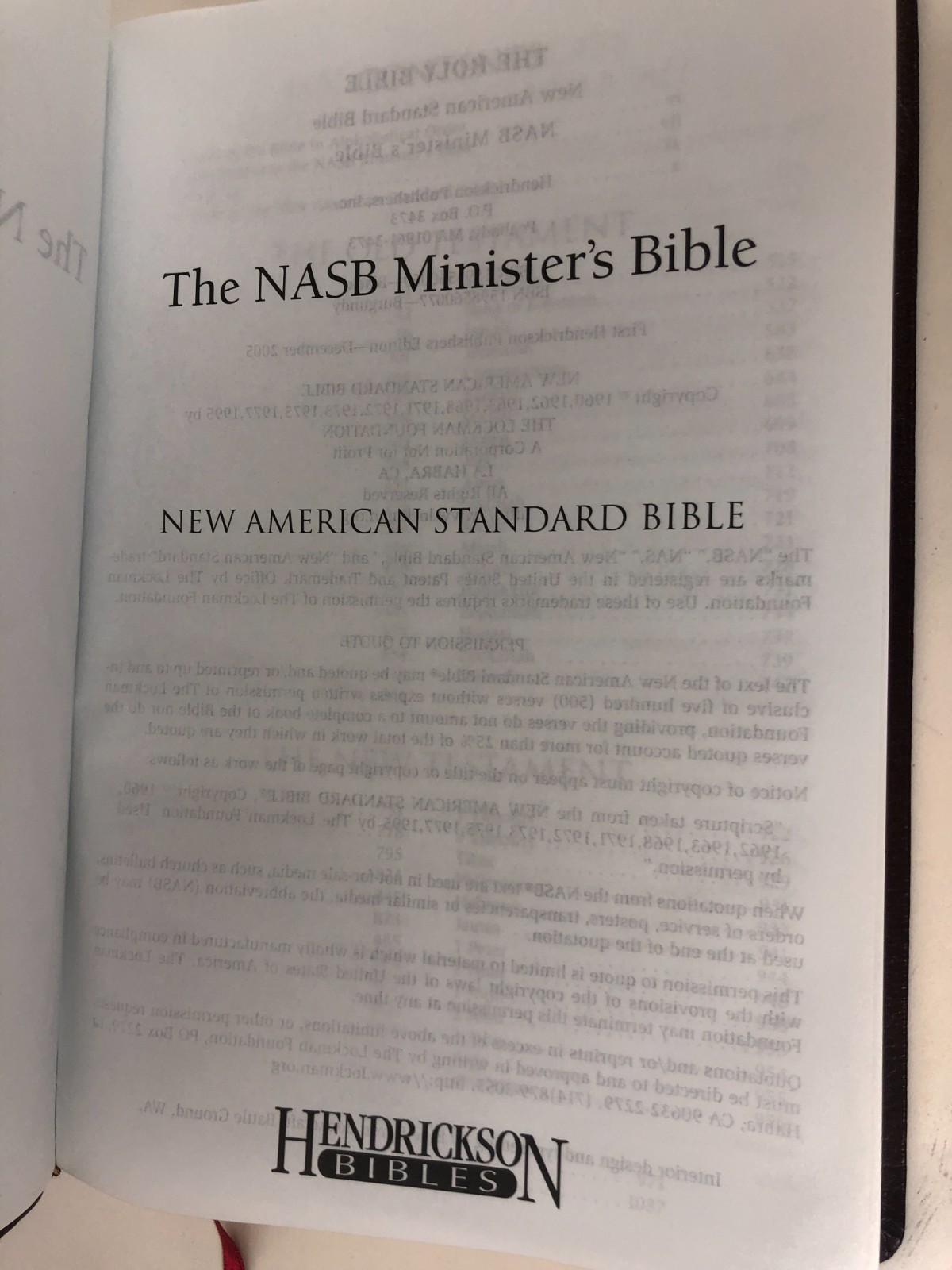 *VG+ unmarked* NASB Minister’s Bible Burgundy Leather Center Column Hendrickson