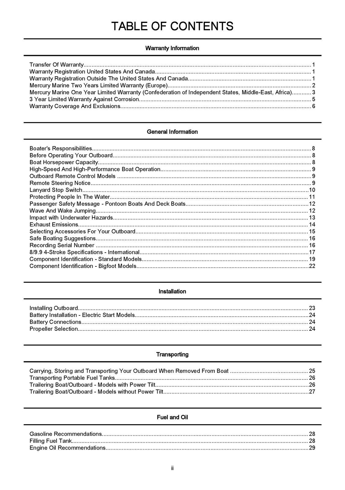 MERCURY 8/ 9.9 & 9.9 Bigfoot 4-Stroke Operation Manual BINDER – FRONT & BACK