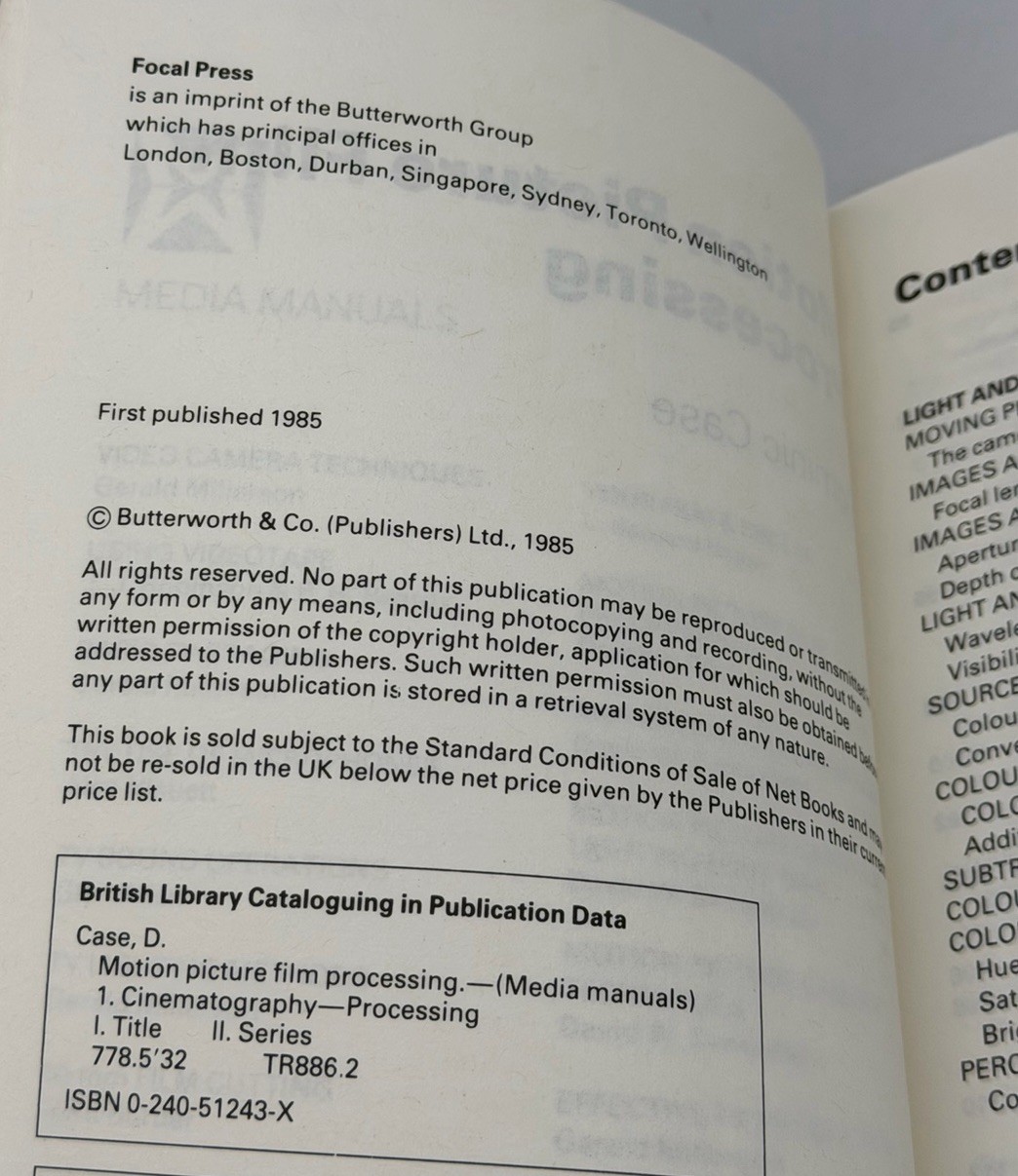 MOTION PICTURE FILM PROCESSING (MEDIA MANUALS) By Dominic Case PB 1985