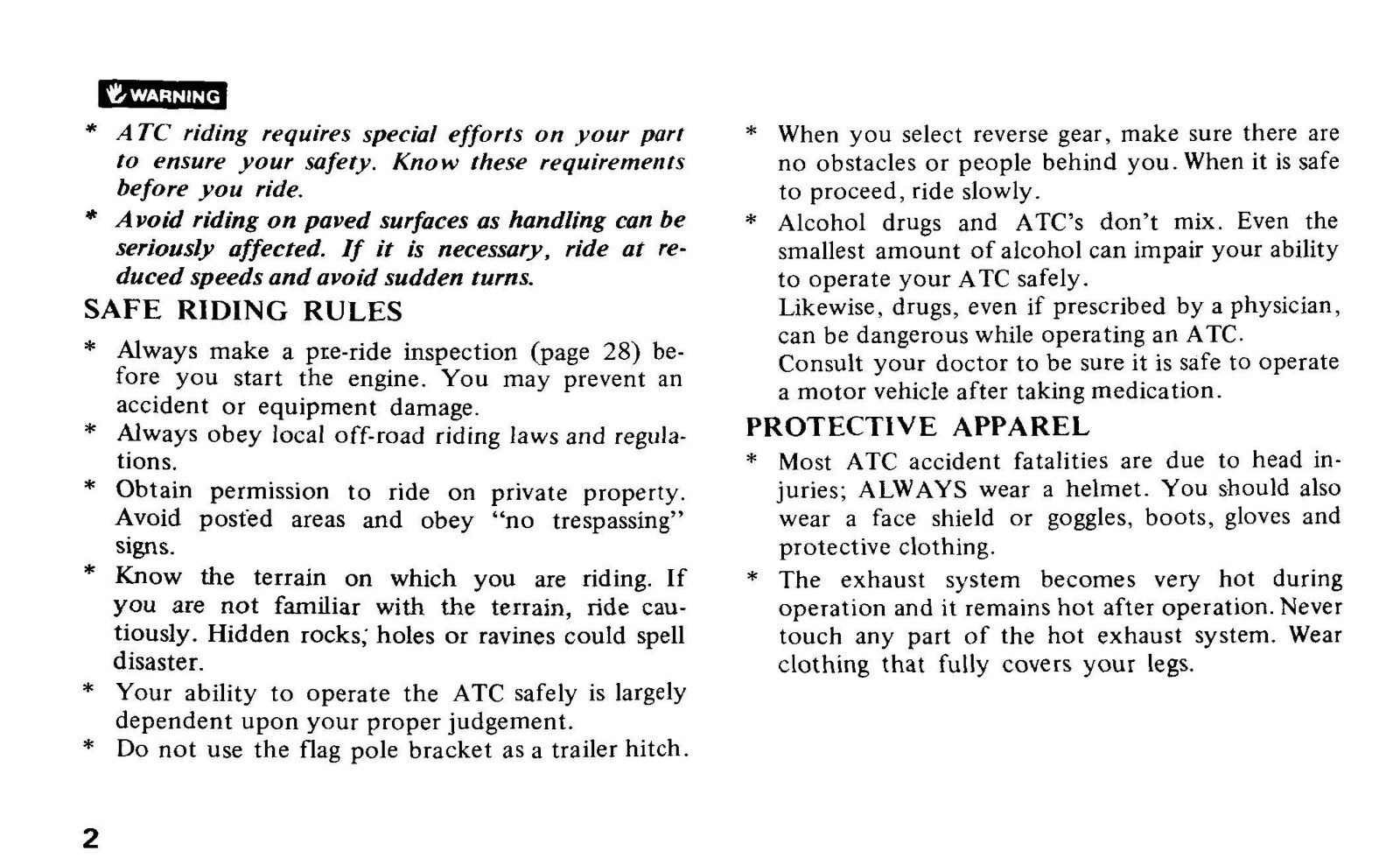 1987 Honda ATC Big Red 250ES Owner’s Manual 74 Pages