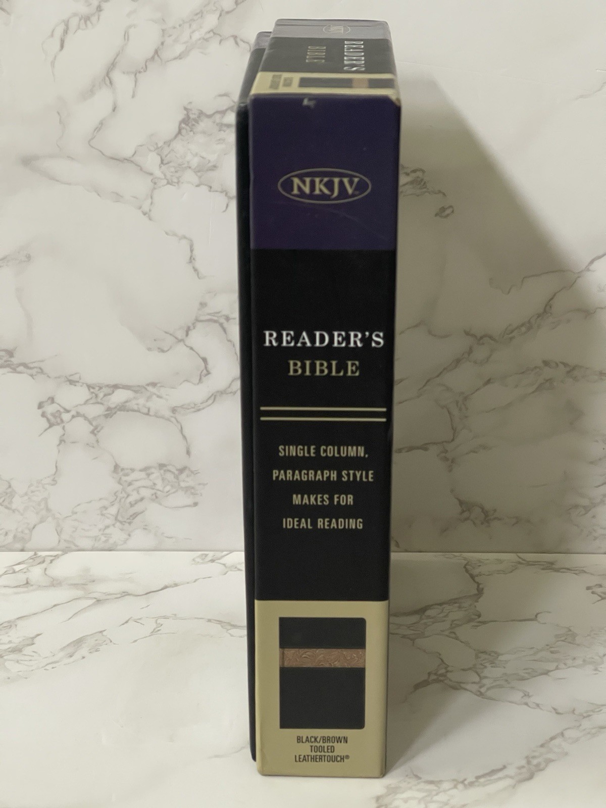 NKJV Reader’s Bible Black Brown Tooled Leathertouch New w/ Box Single Column