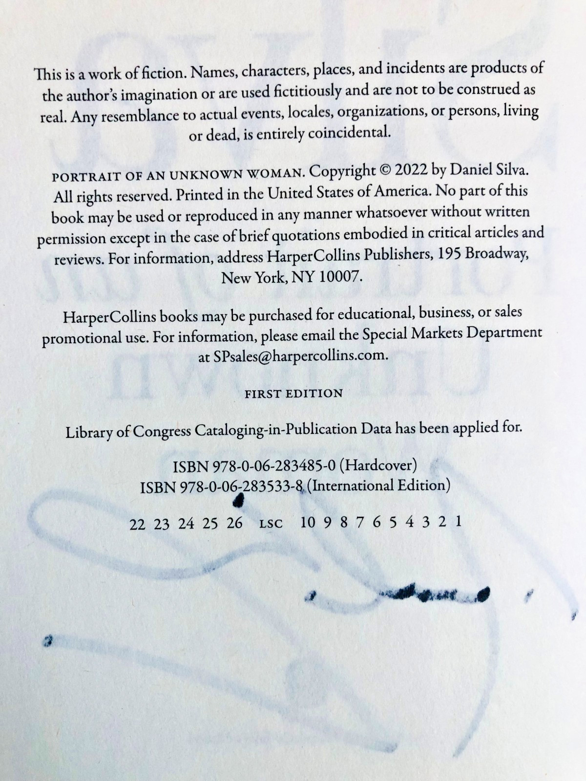 SIGNED Portrait of an Unknown Woman (Gabriel Allon Series 22) 1st/1st (2022, HC)