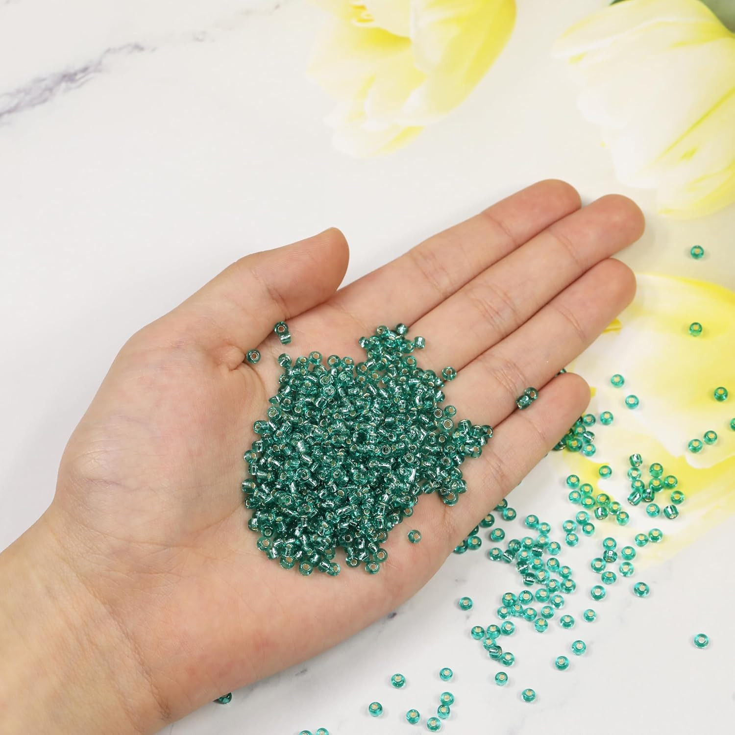 Malachite Green Sliver Lined Color Size 3mm Seed Beads About 3600pcs/100Grams in