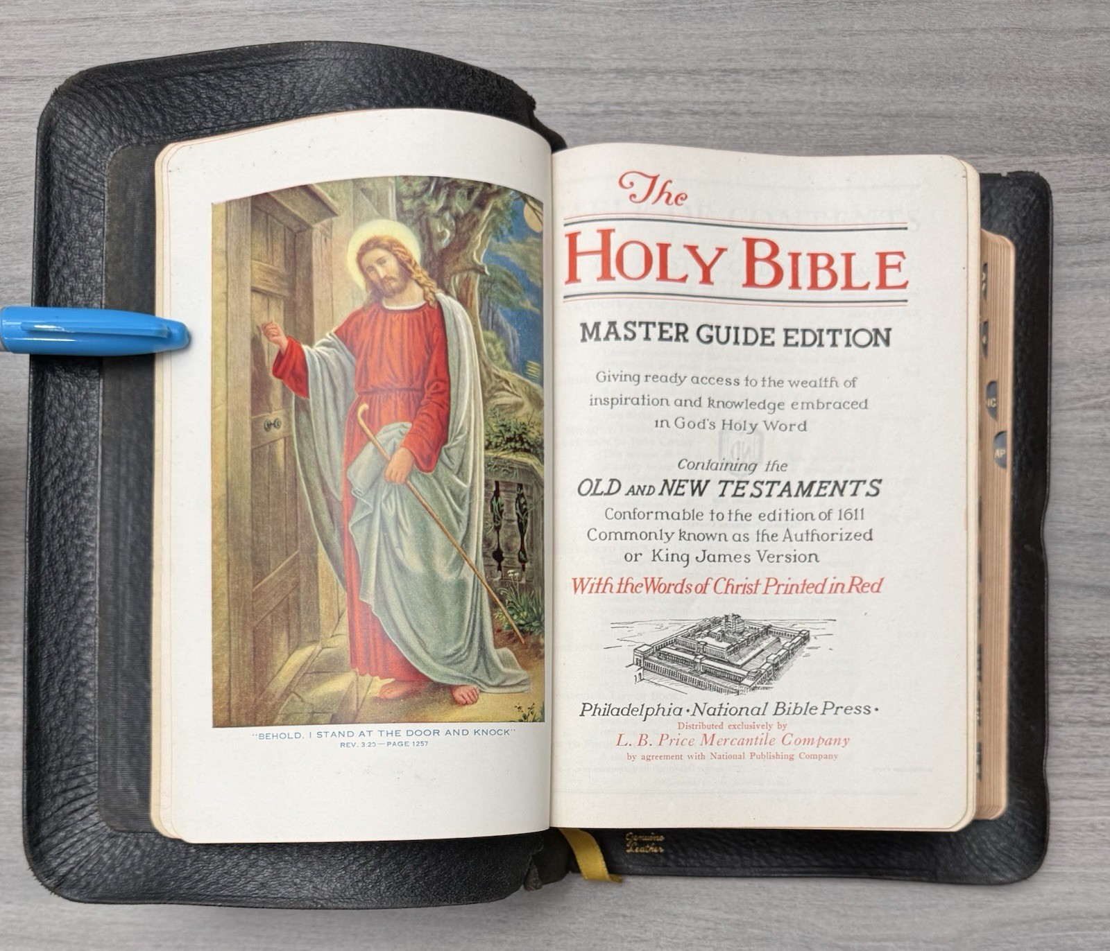 National KJV Bible 1939 Master Guide; Black GENUINE Leather; Indexed; Red Letter