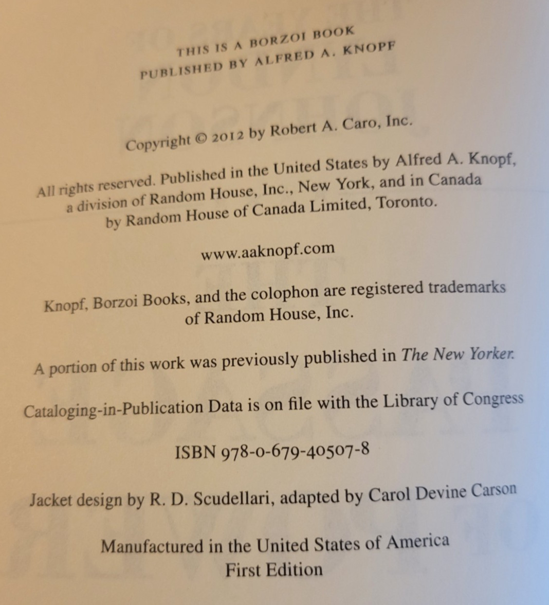 ROBERT CARO:THE PASSAGE OF POWER-Years of LYNDON JOHNSON Vol. 4 -1st Ed HC w/DJ