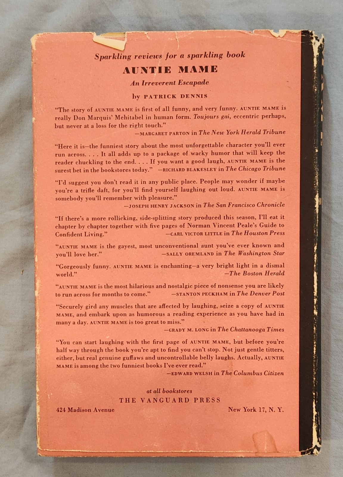 Auntie Mame by Patrick Dennis. 1955 First Edition 12th Print HC/DJ.