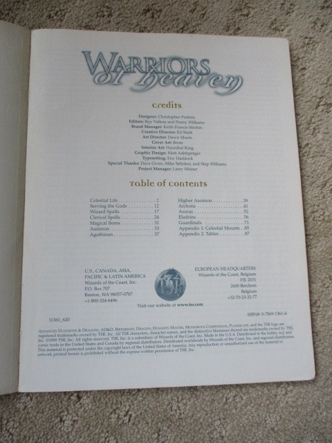 TSR Dungeons & Dragons Warriors of Heaven Adventure Module 1999