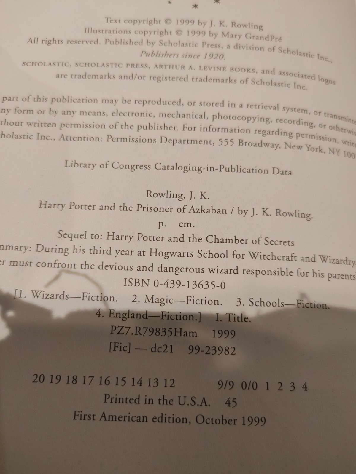 Harry Potter and the Prisoner of Azkaban J. K. Rowling HC 1st American Printing