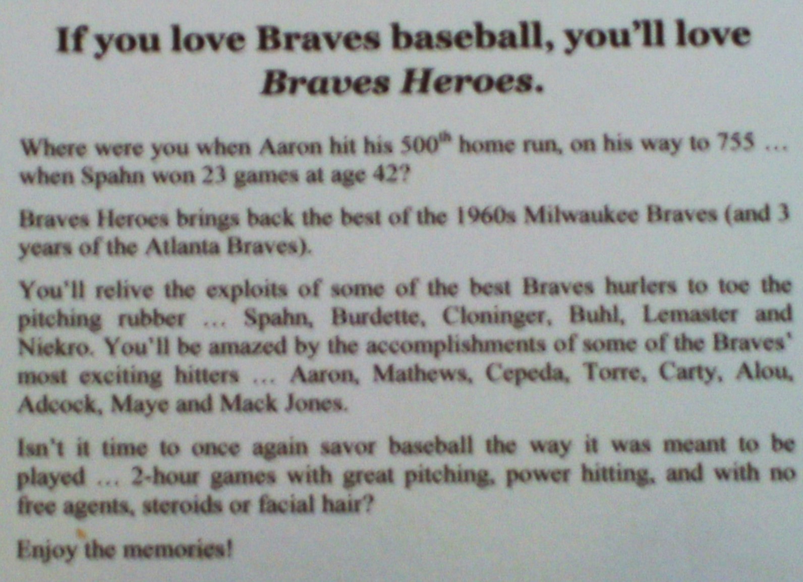 Braves Heroes by Carroll Conklin Remembering the Milwaukee Braves of 1960’s, MLB