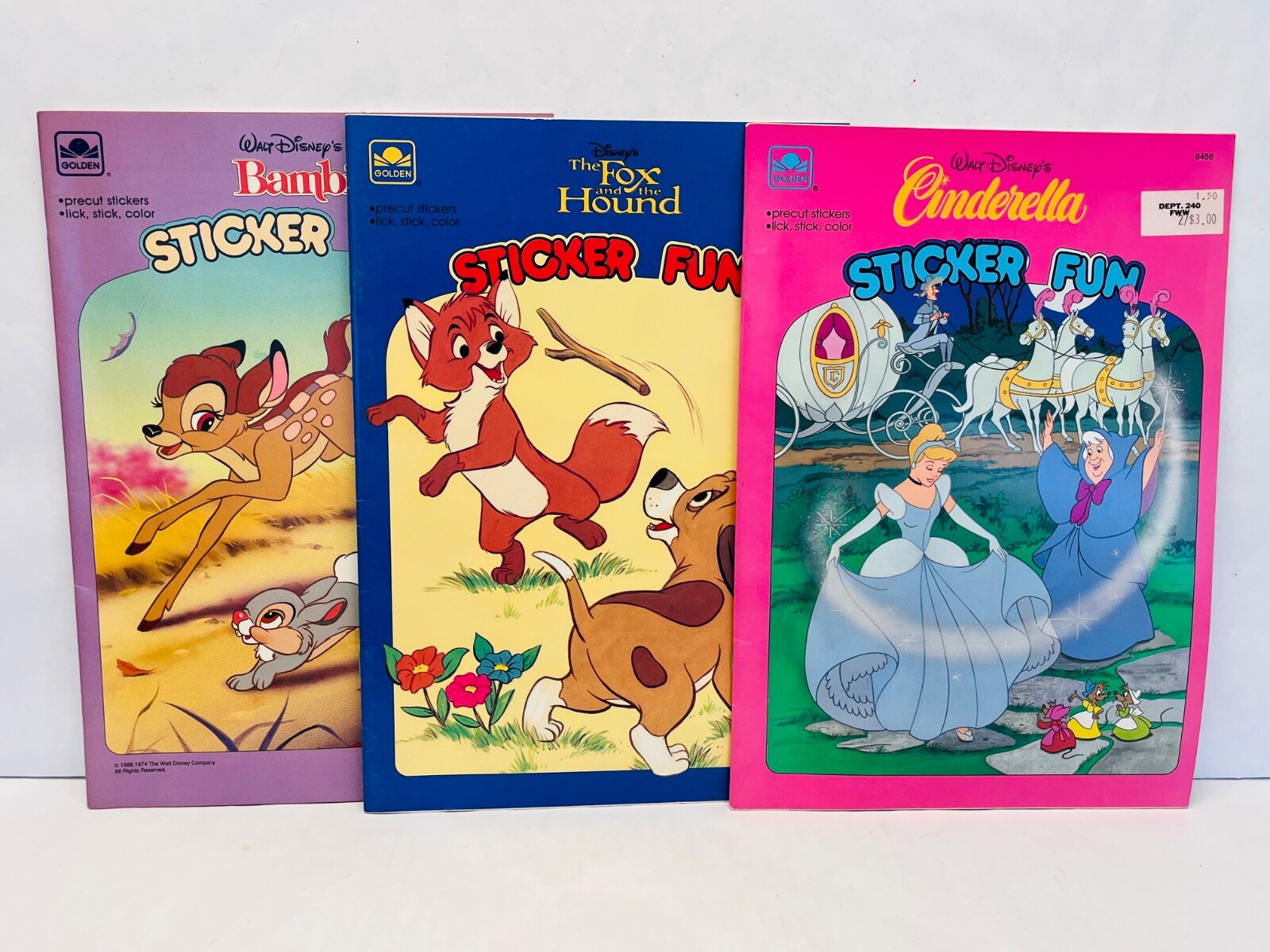 Vintage Disney Sticker Fun Books- Cinderella Fox and the Hound Bambi Set BIN 61