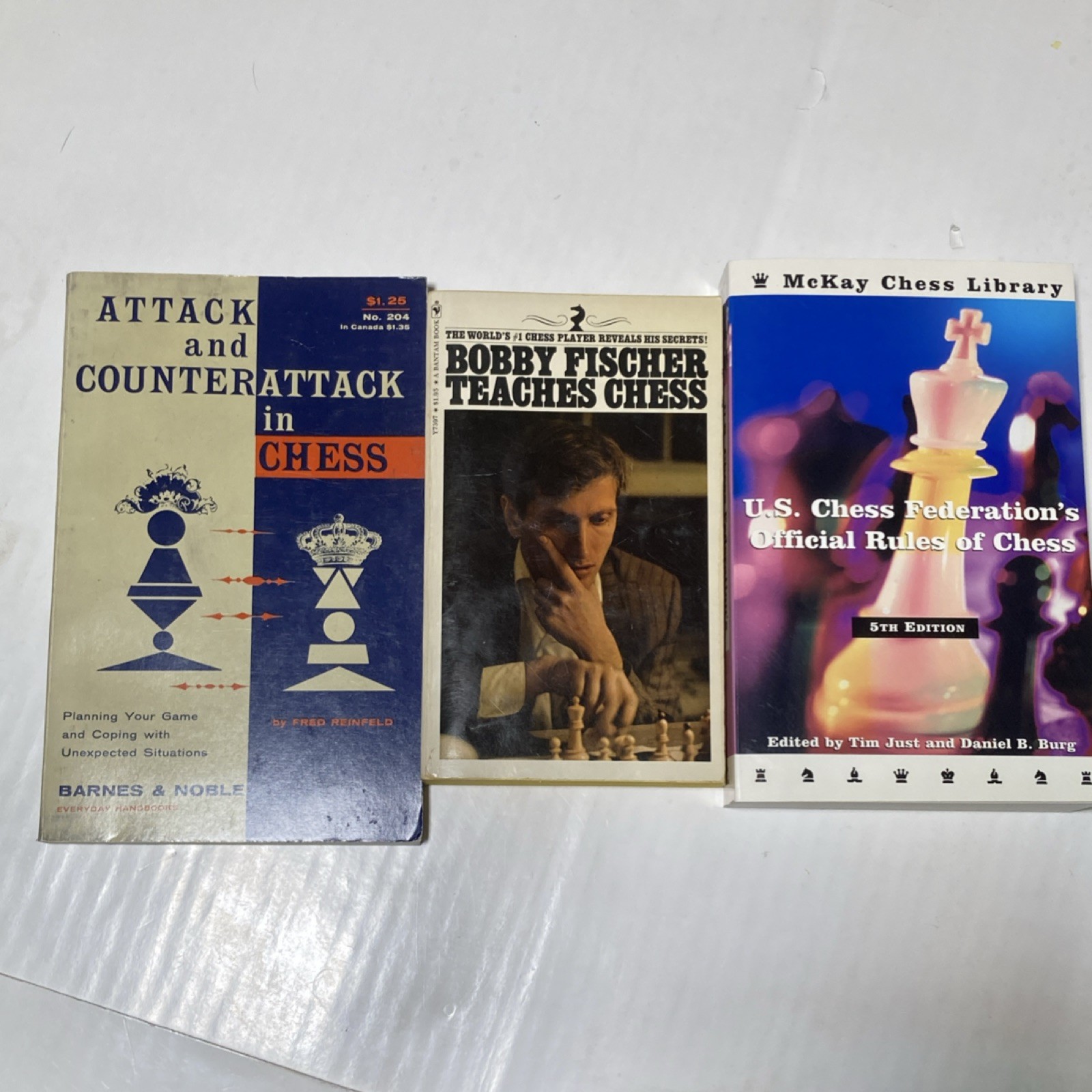 Vintage Chess Book Lot: Attack & Counterattack, Bobby Fischer, US Rules 5th Ed