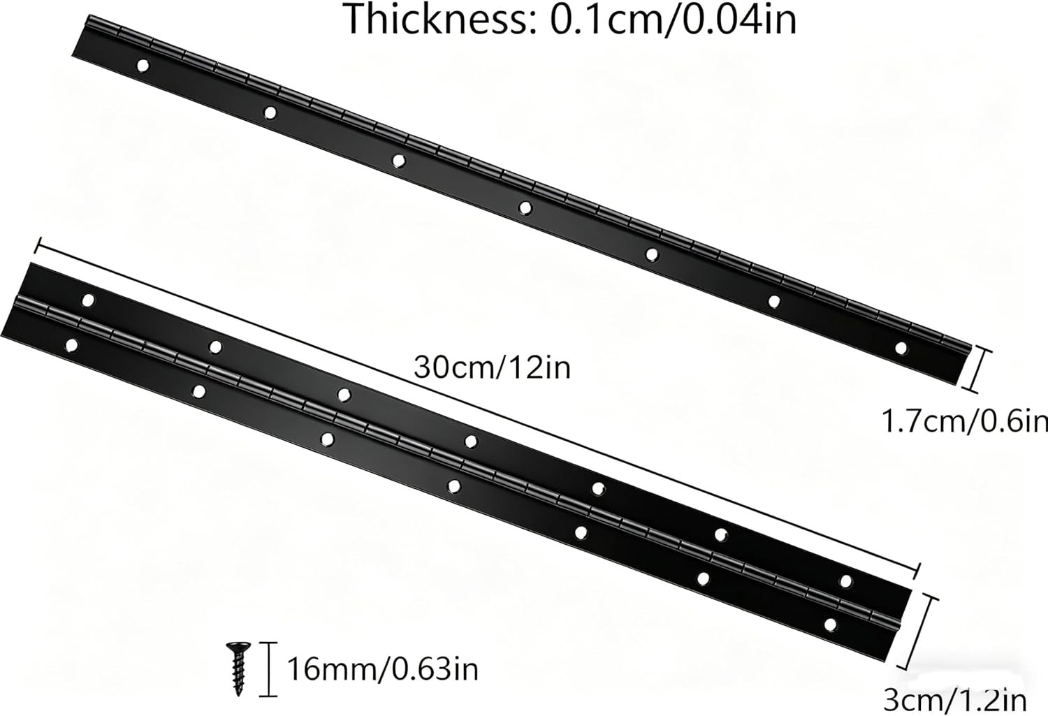 Stainless Steel Continuous Piano Hinges, 12” Heavy Duty, 2 Pcs with Screws