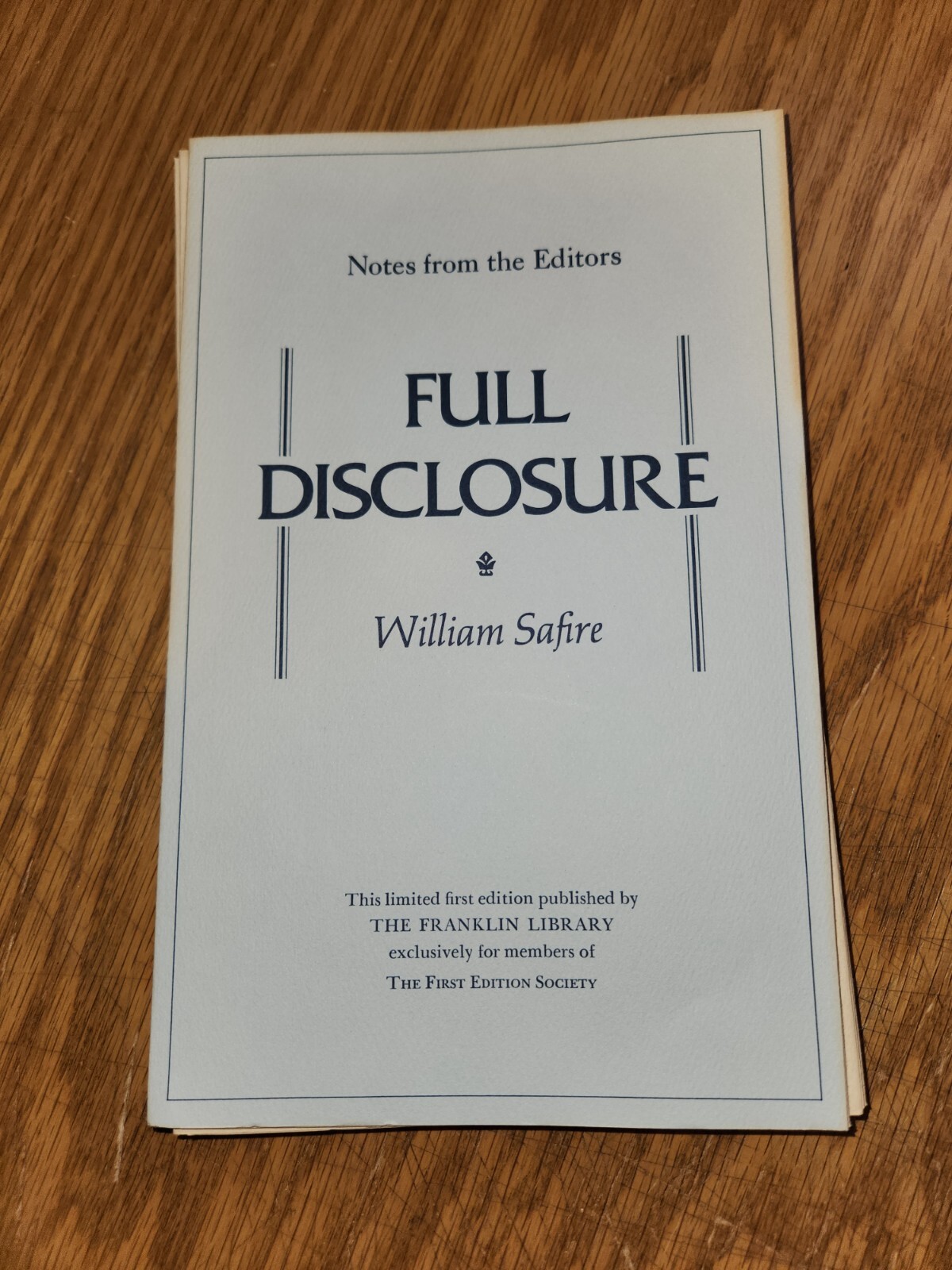 Full Disclosure: William Safire. Franklin Library. First Edition. Leather. 1977