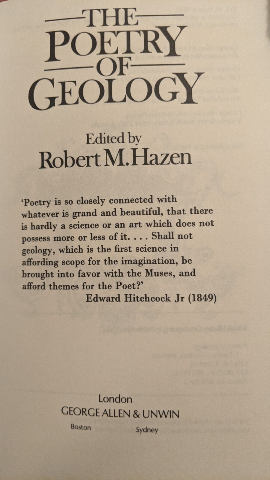 Robert Hazen, Editor; THE POETRY OF GEOLOGY, 1982, HB, DJ, George Allen & Unwin