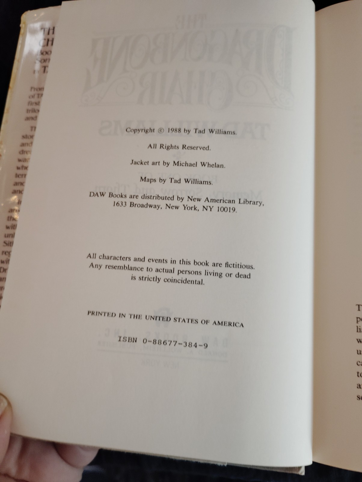 The Dragonbone Chair Tad Williams Hardcover 1988 SFBC Book Club Edition 14507