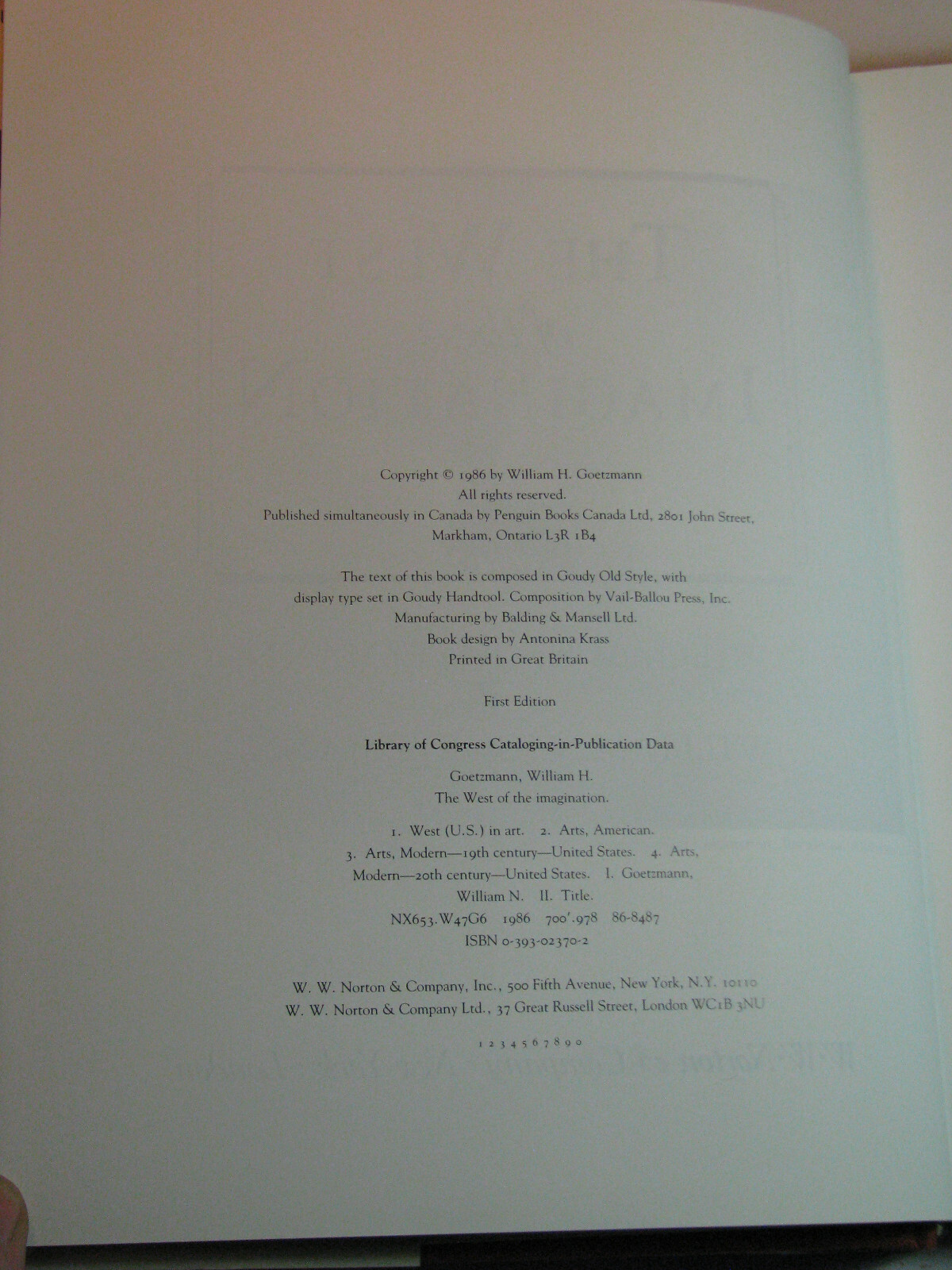 THE WEST OF THE IMAGINATION by William H. & N. Goetzmann 1986 First Edition HCDJ