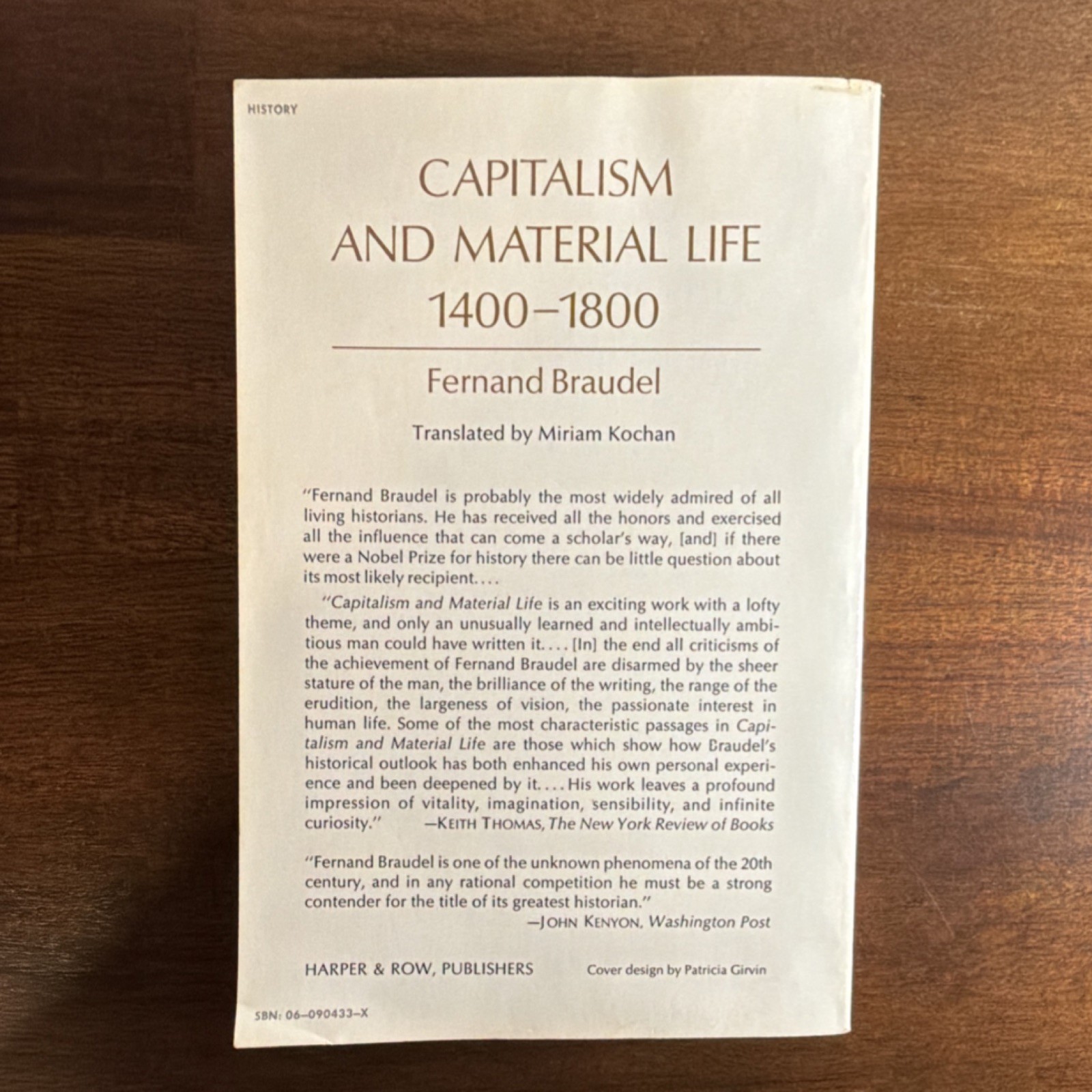 Capitalism and Material Life 1400-1800 by Fernand Braudel, Paperback, Colophon