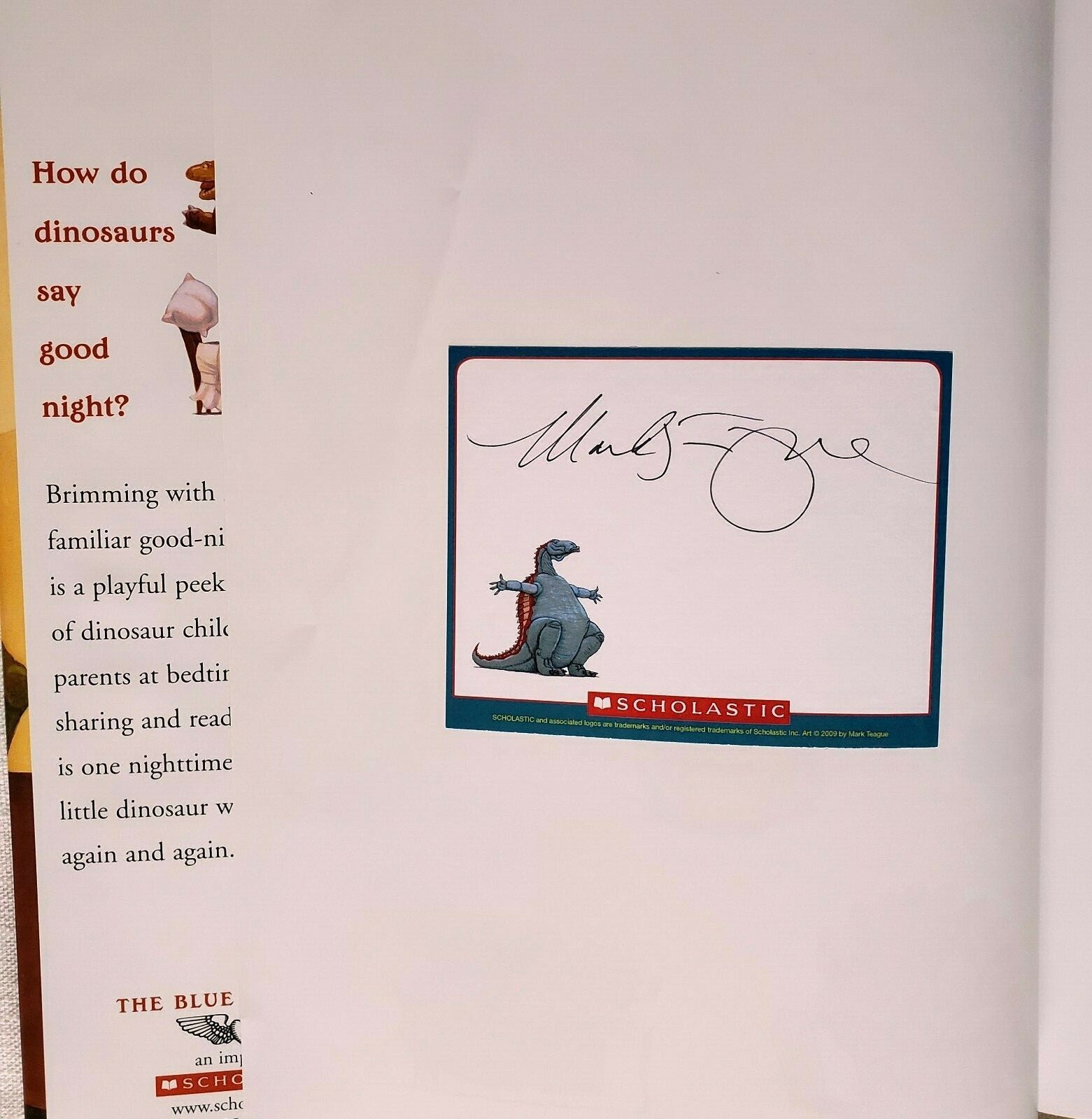 How Do Dinosaurs Say Good Night? by Jane Yolen & Mark Teague – Signed by Teague!