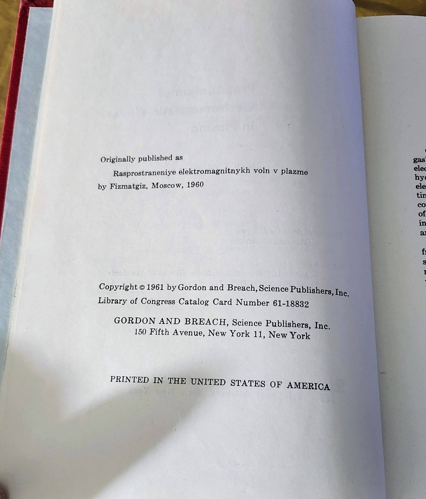 PROPAGATION OF ELECTROMAGNETIC WAVES IN PLASMA 1961 V. L. Ginzburg – Hardcover