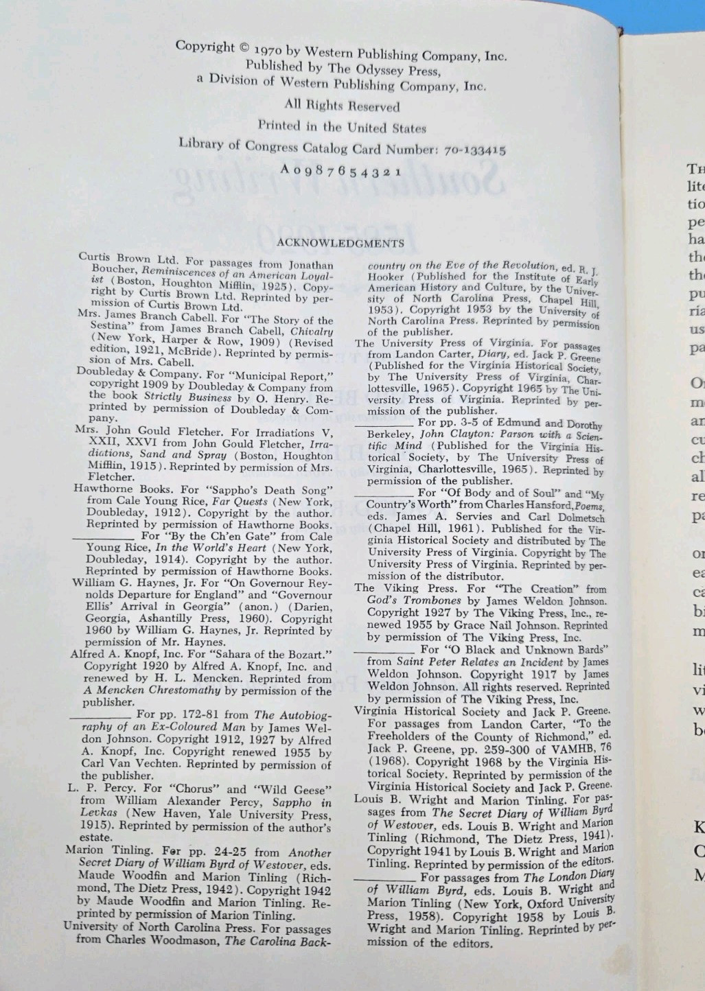 Southern Writing 1585 to 1920 Davis Holman Rubin Hardback