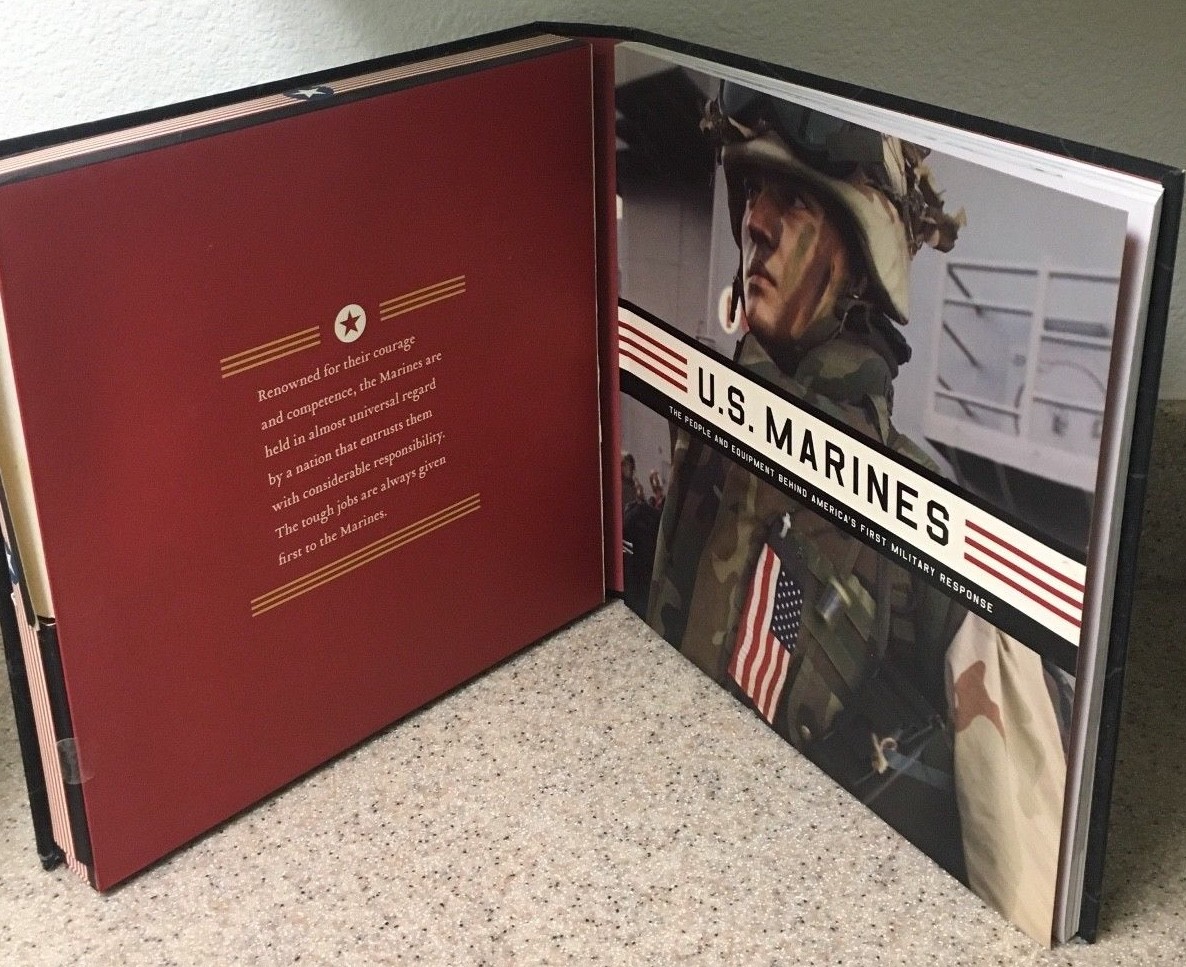 USMC Marines Collector’s Series Illustrated Photograph Book & 4 Collectible Toys