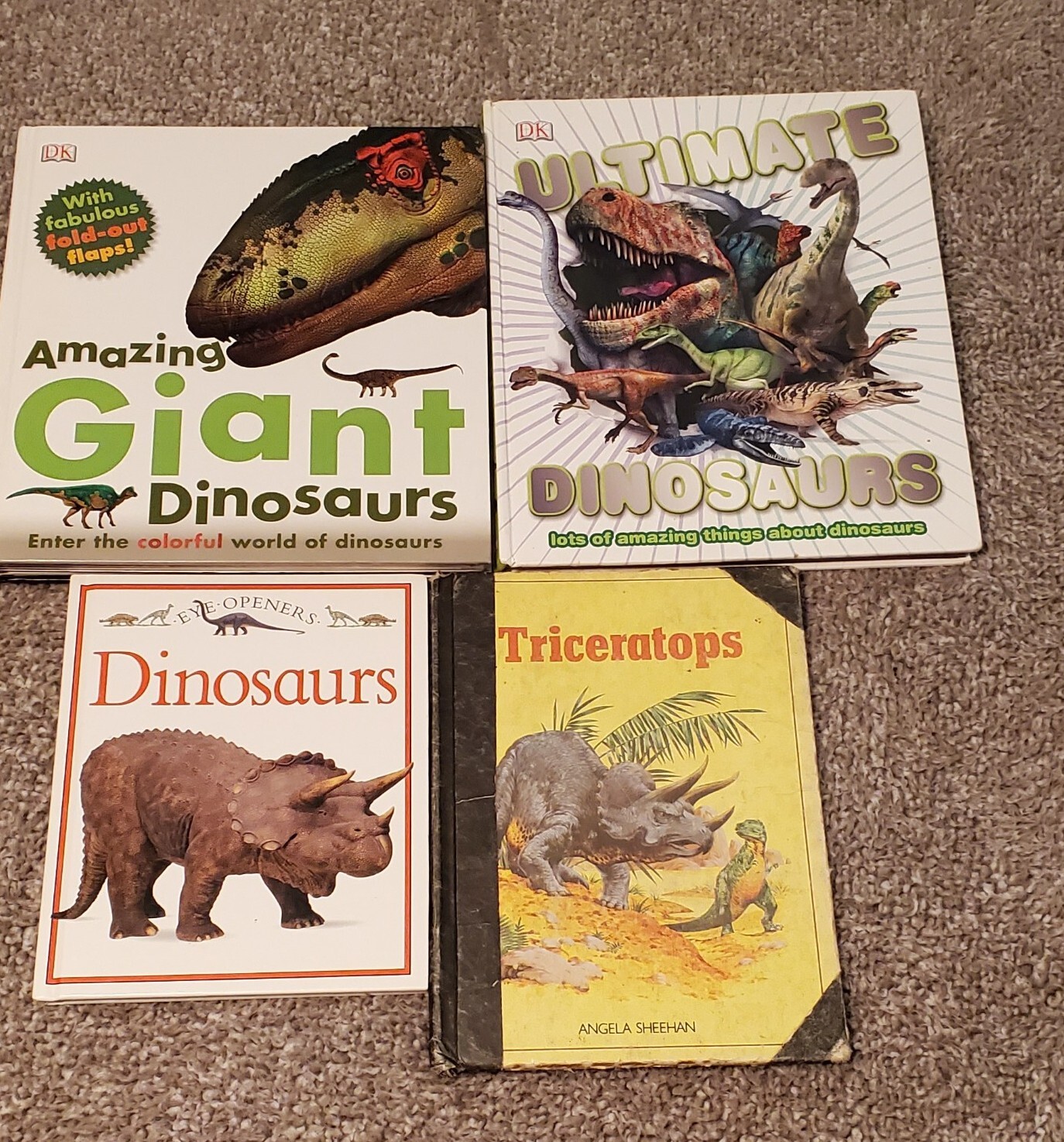 Lot Of 4 Children’s Dinosaur Picture Books Educational Fold Out Flaps 1 Vintage