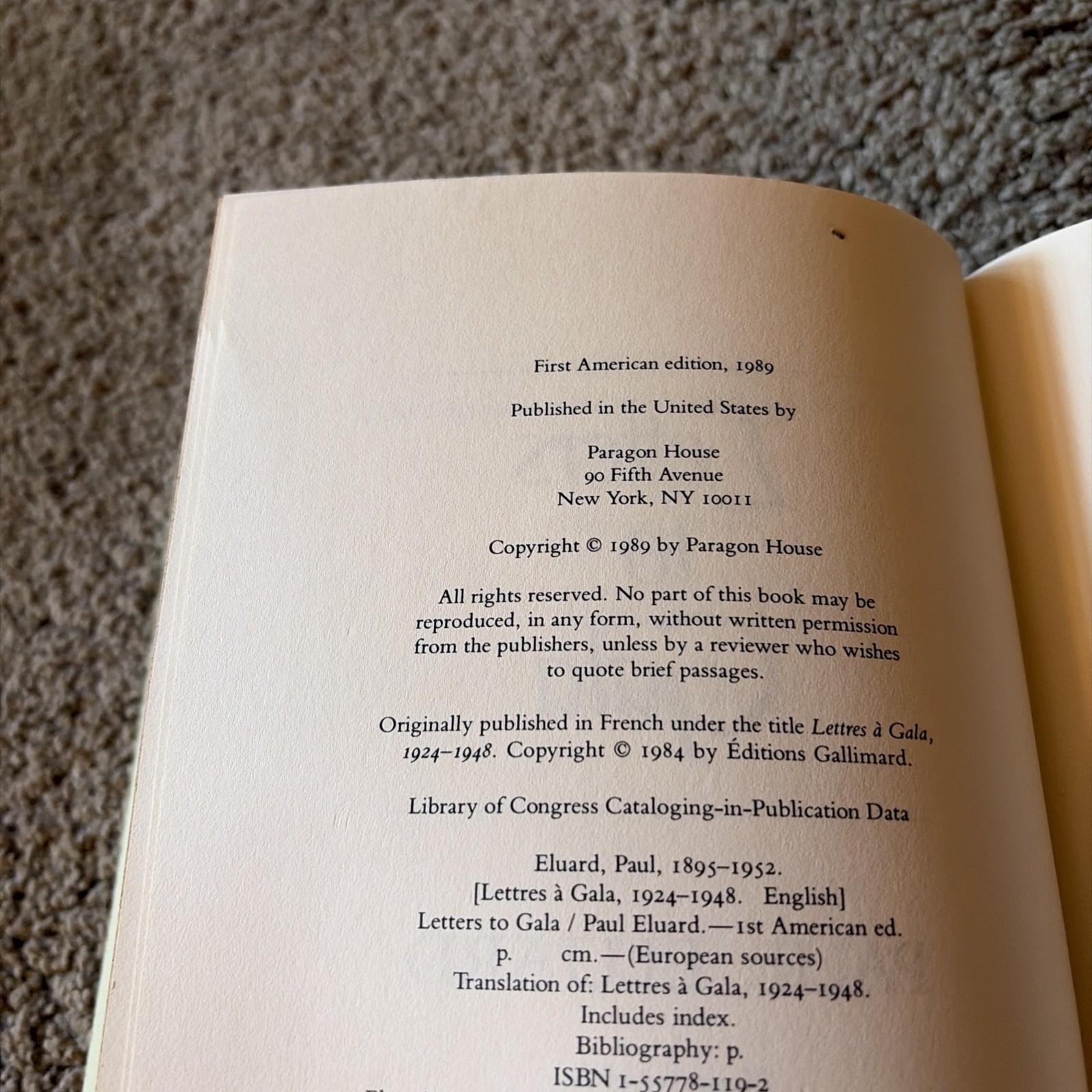 LETTERS TO GALA (EUROPEAN SOURCES) By Paul Eluard EXCELLENT First Edition