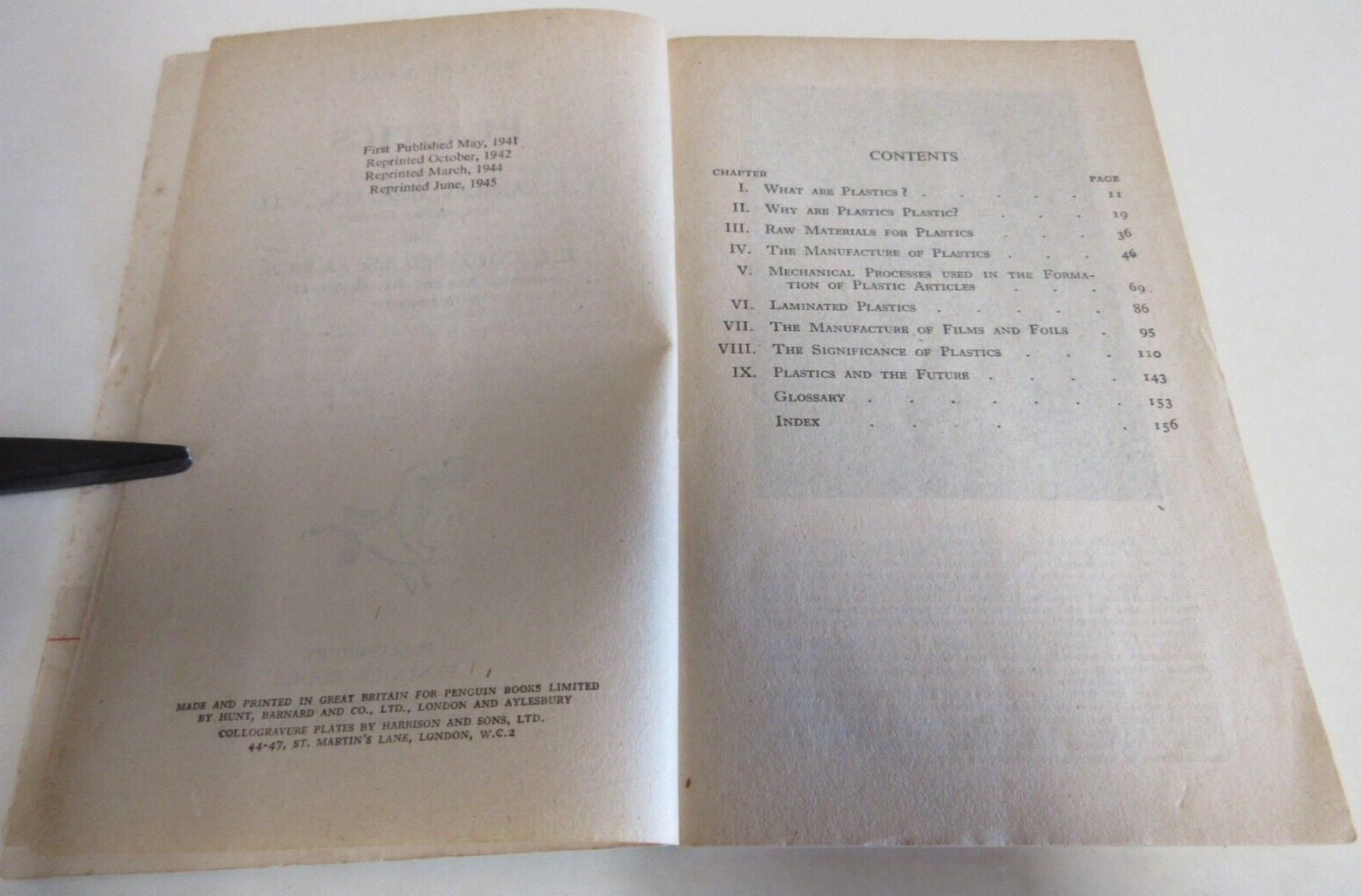 Plastics – by Yarsley and Couzens – Pelican Books – 159 Pages – Vintage – 1945