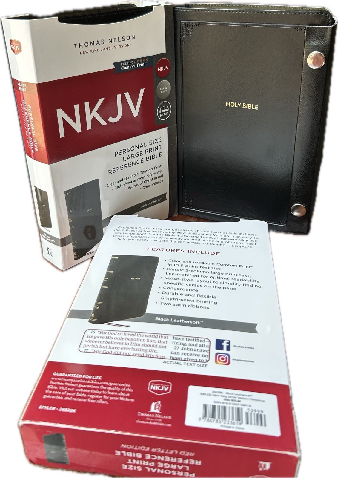 NKJV SNAP CLOSURE LARGE PRINT(10.5pt) Personal Size Black Leathersoft Bible