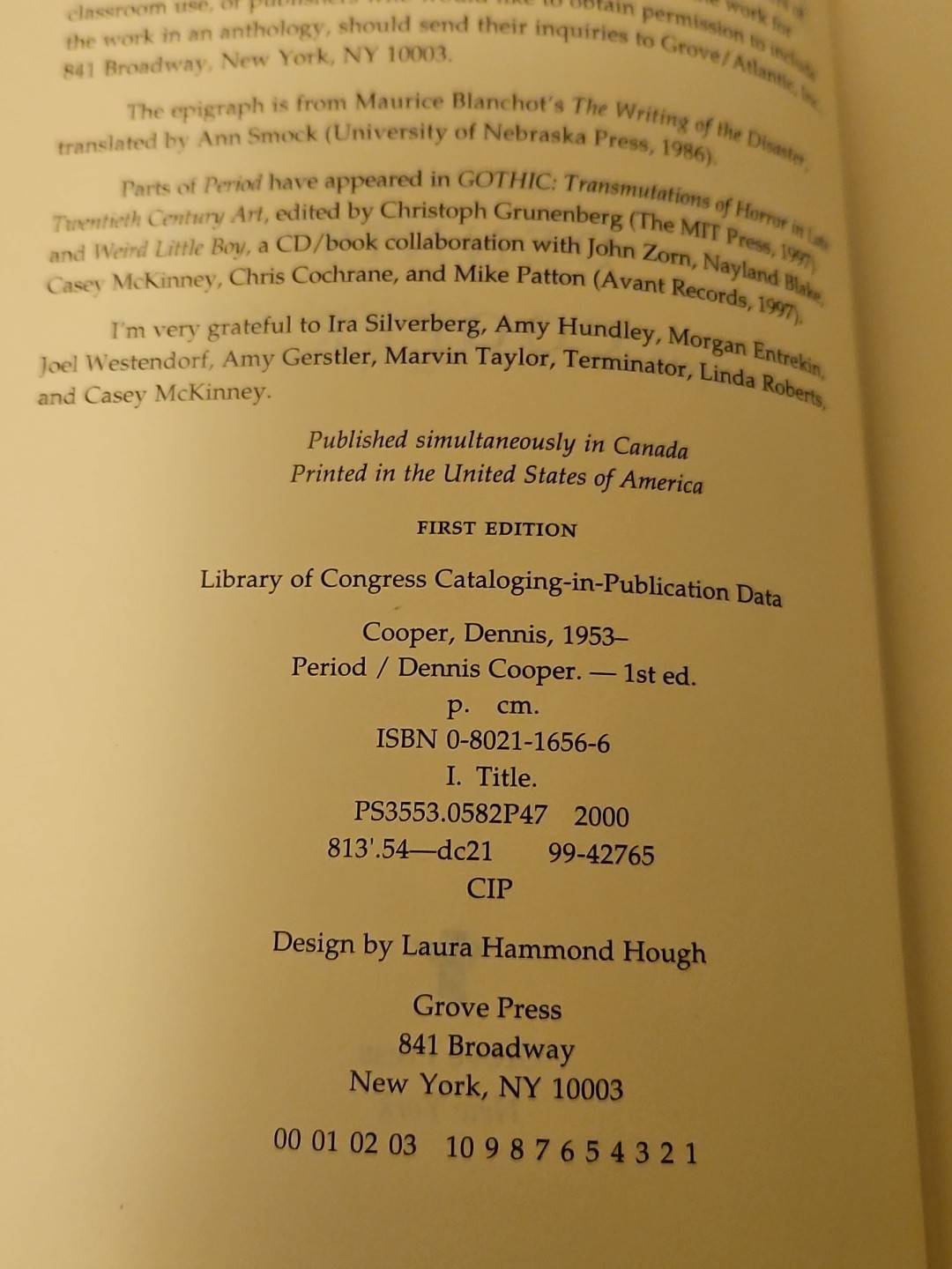 Period by Dennis Cooper (2000, Hardcover) Rare 1st First Edition Very Nice!