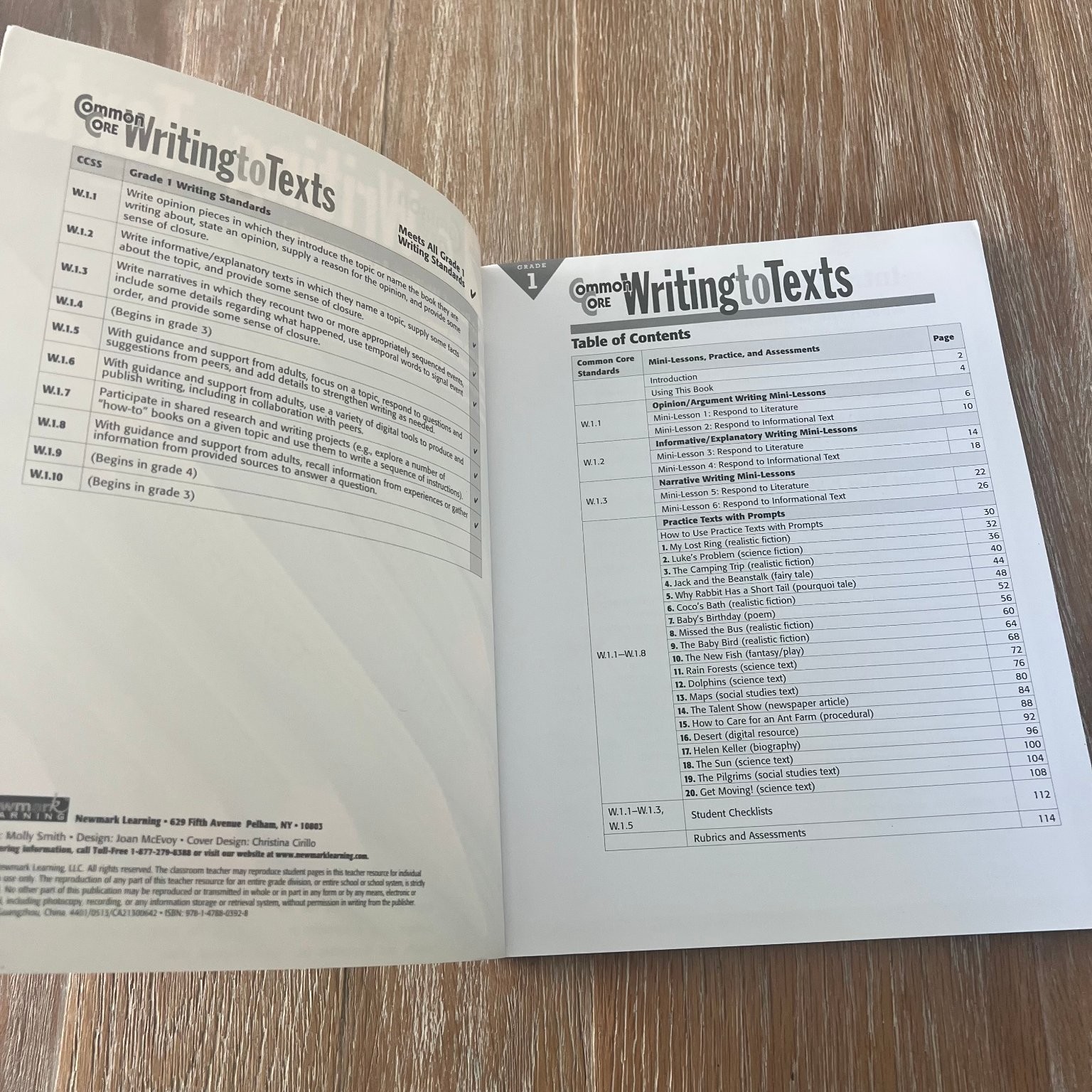 Common Core Writing to Texts Grade 1 Newmark Learning 2014 Workbook Study Guide