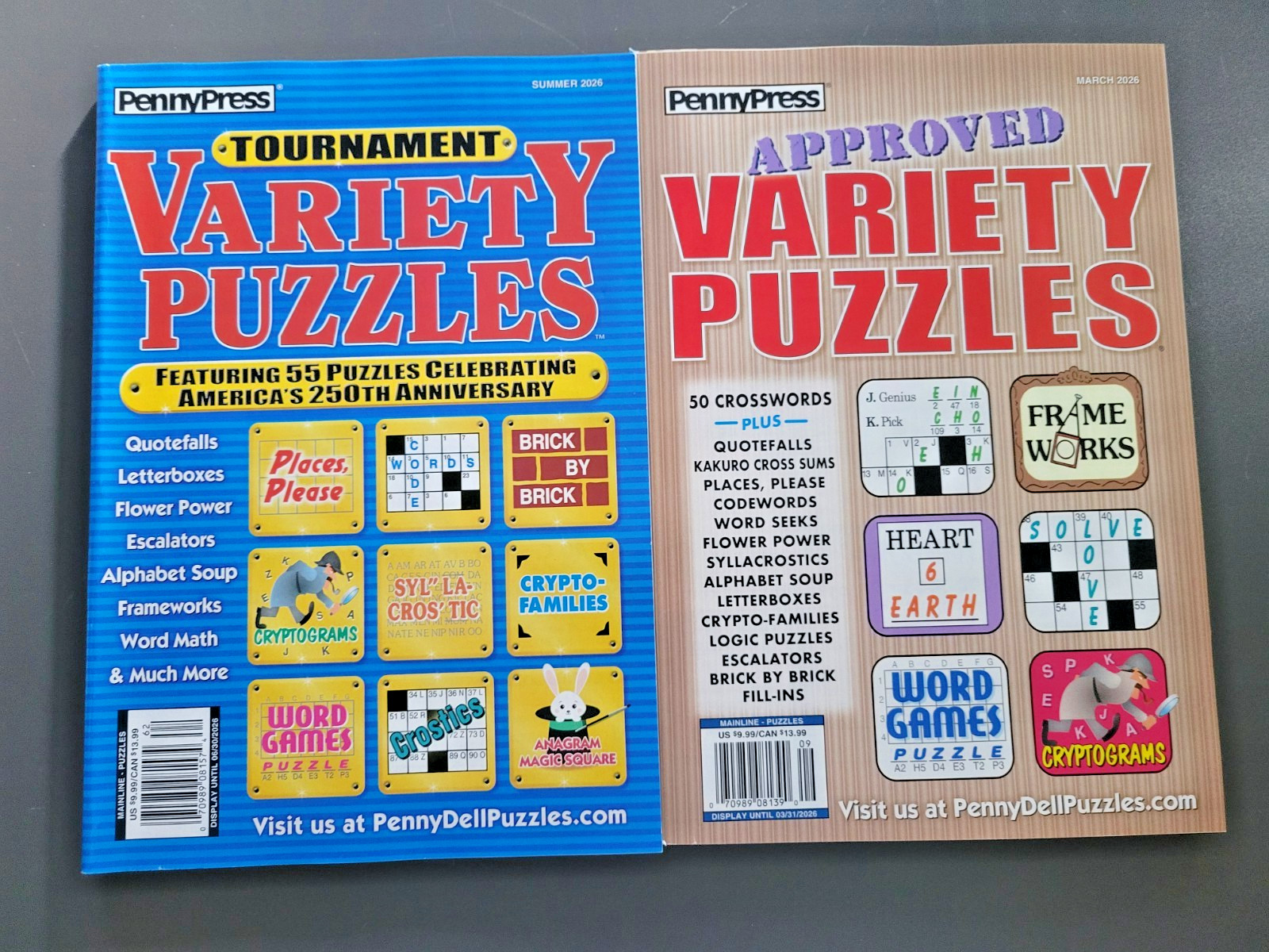 Lot of 2 Penny Press Variety Puzzle Books – Tournament & Approved – Fun For All
