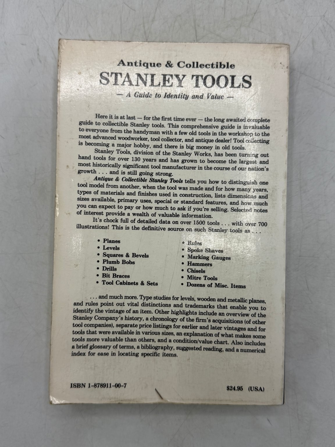 Stanley Tools John Walter 1991 Third Printing Antique Collectible Guide Tool