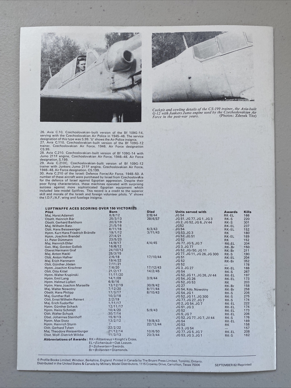 VINTAGE PROFILE AIRCRAFT WWII AIRPLANE MAGAZINE MESSERSCHMITT BF 109G