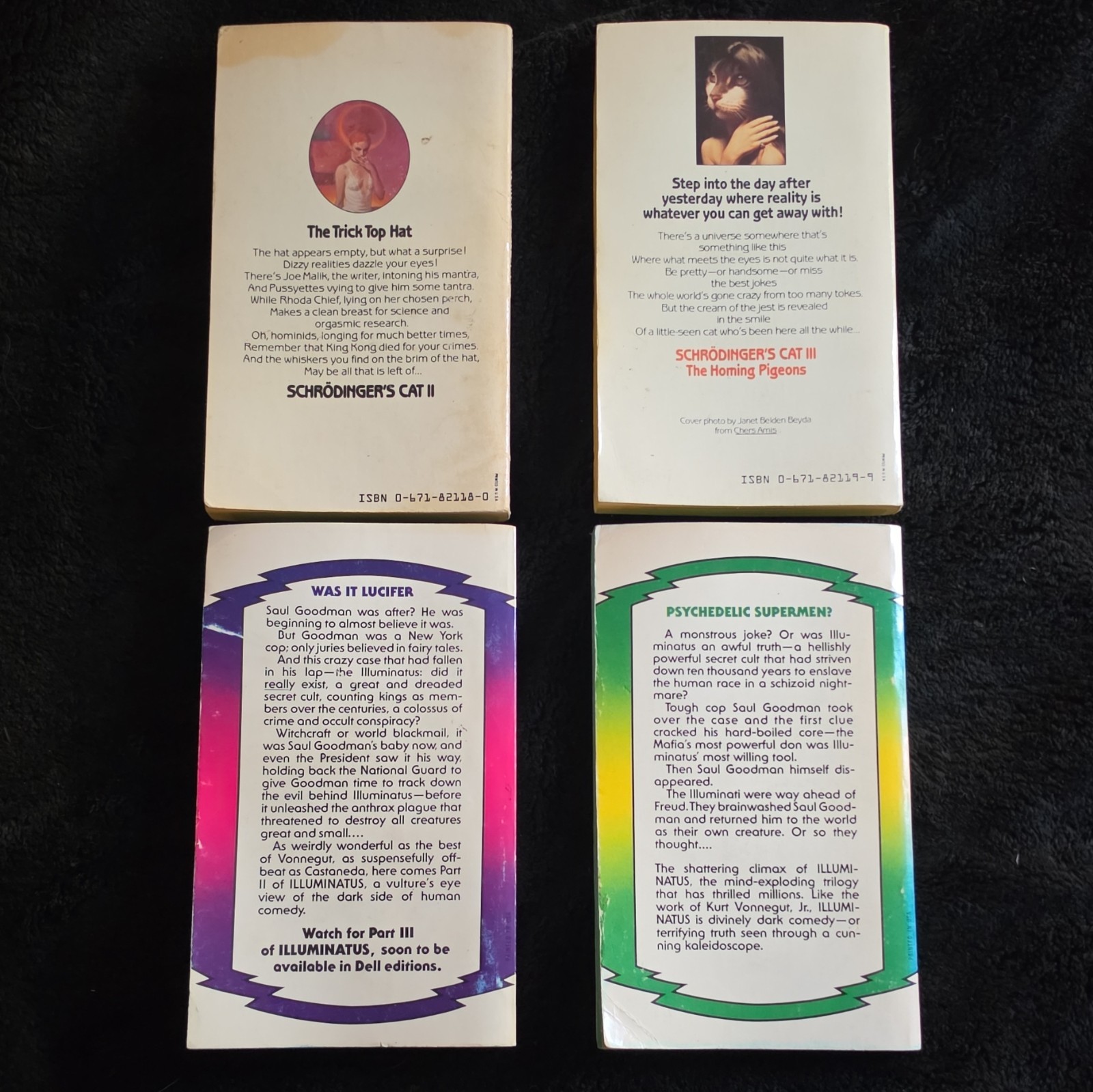 Robert Anton Wilson Lot: Illuminatus! Parts 2 & 3 + Schrödinger’s Cat II & III